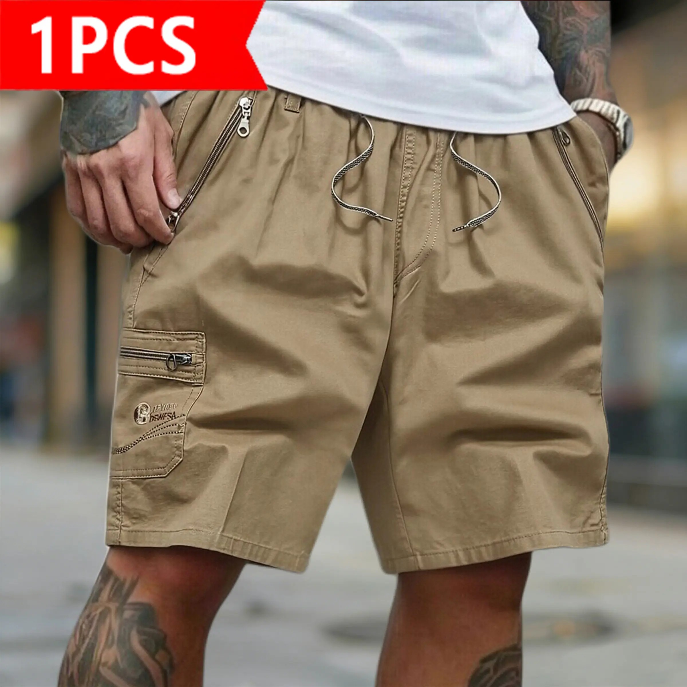 Cargo Shorts | Casual Drawstring Elastic Waist Shorts with Zipper Pockets | Quick Dry Lightweight Streetwear for Summer