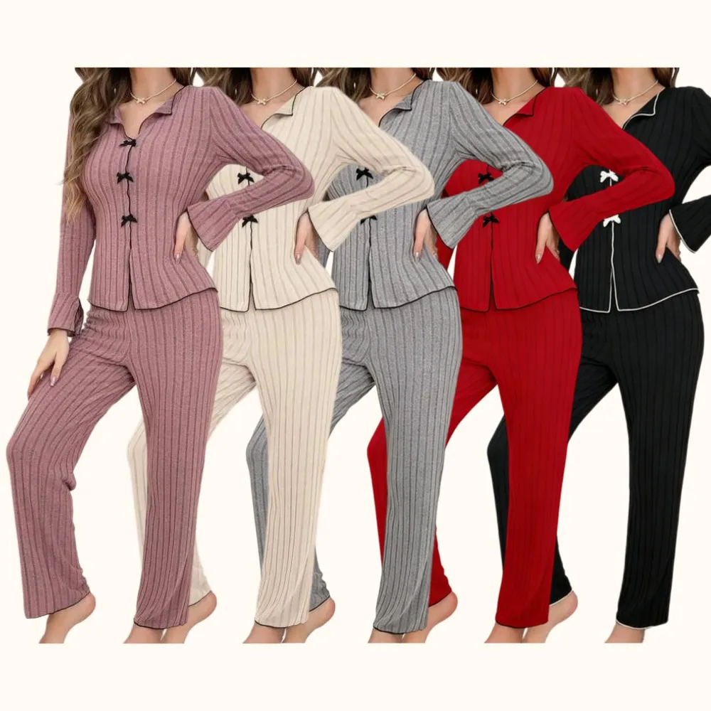 Women's Solid Lettuce Trim Top & Pants Loungewear Two-Piece Set