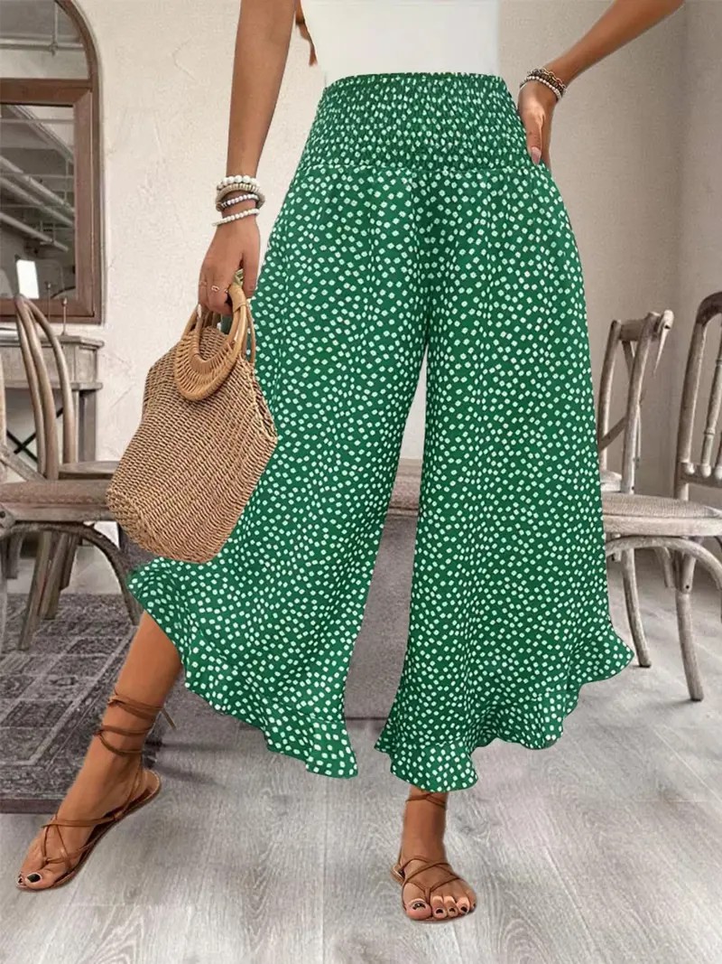 Women's Ditsy Floral Print Wide Leg Pants – Casual Summer Trousers