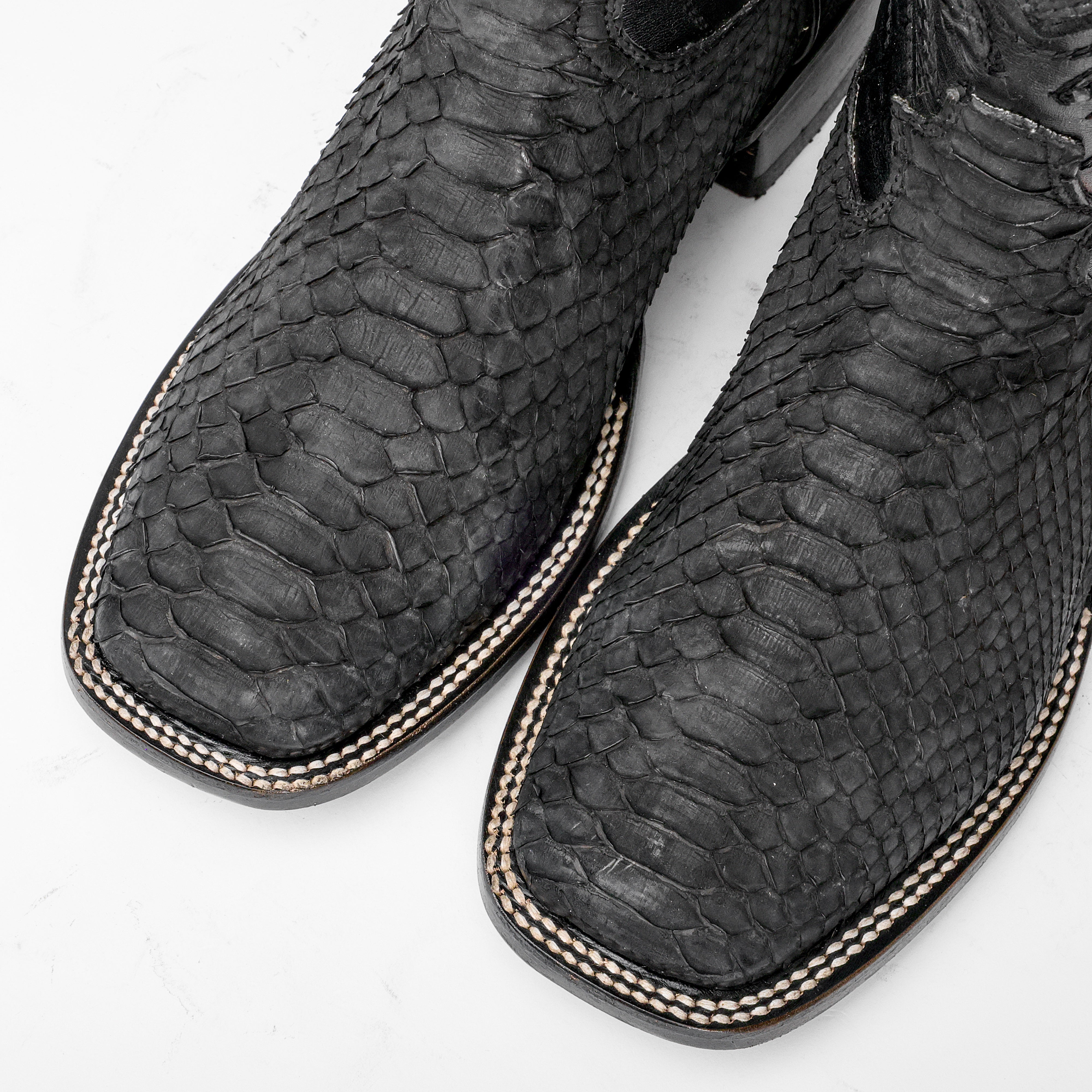 GENUINE Matte Black Python Boots - Square Toe