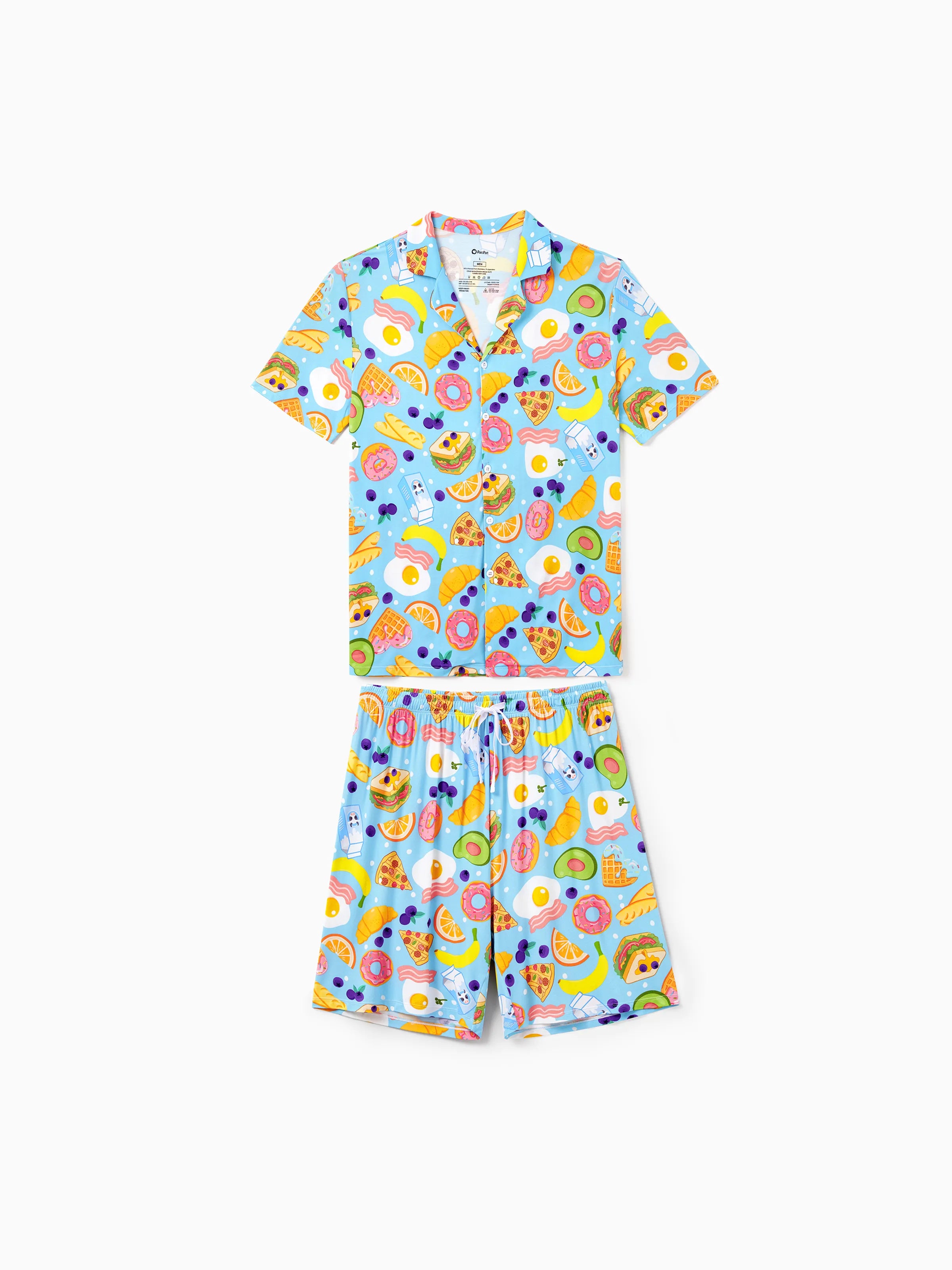 Family Matching Bamboo Pajamas Soft Bamboo Viscose PJs for Men Women Kids Toddler, Fun Food & Fruit Print Short-sleeve Sleepwear Blue