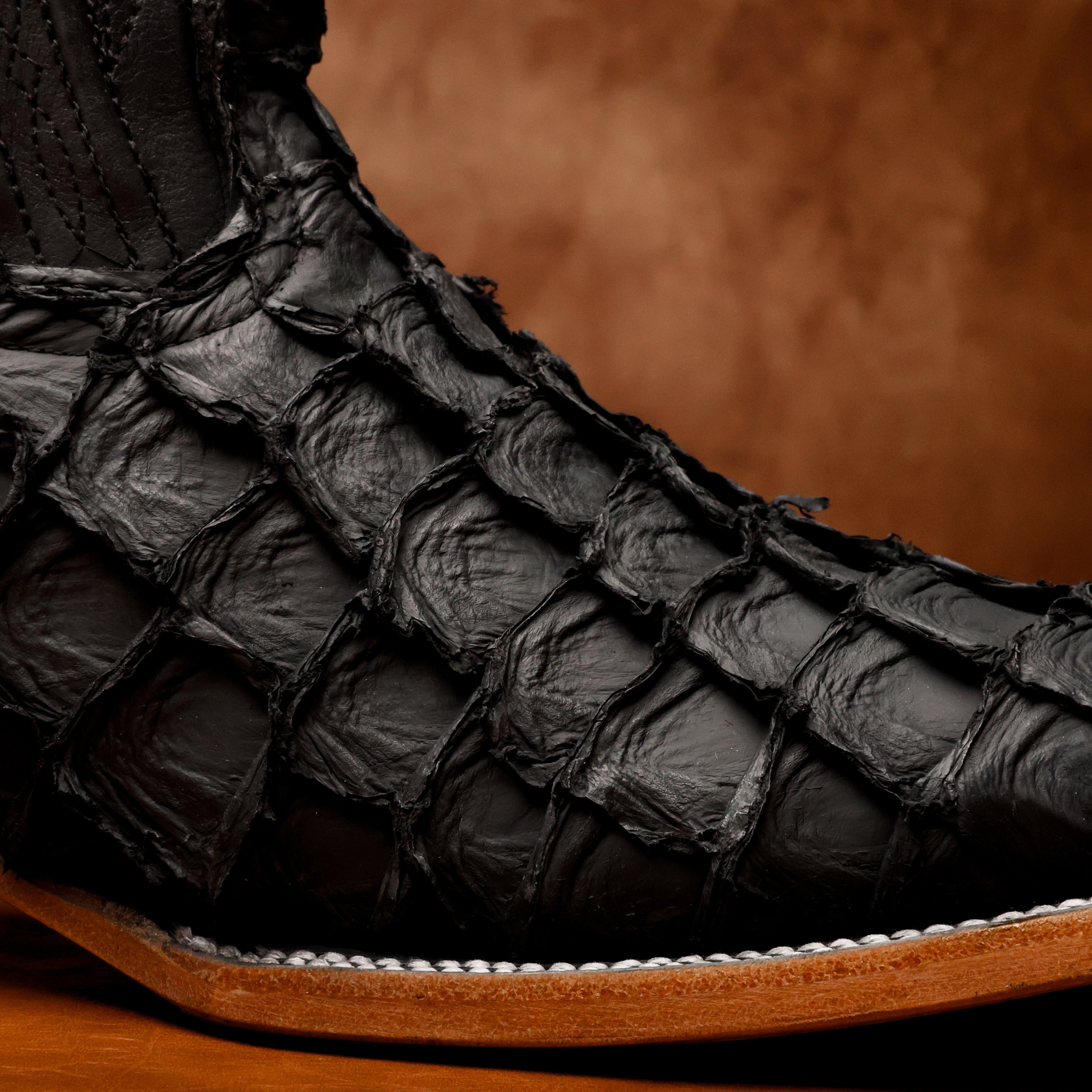 AUTHENTIC Black Pirarucu Boots - Square Toe