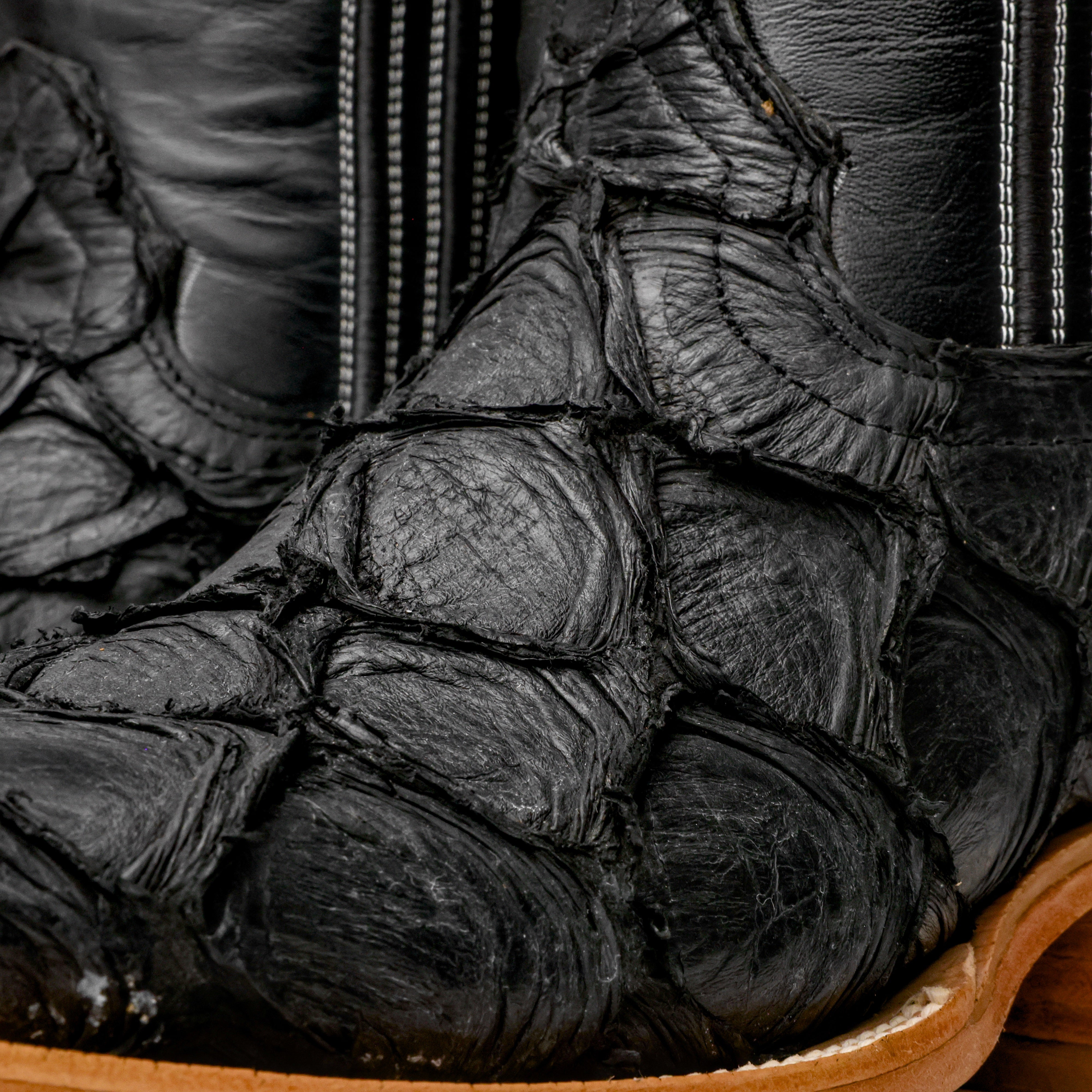 Matte Black Genuine Pirarucu Boots - Square Toe