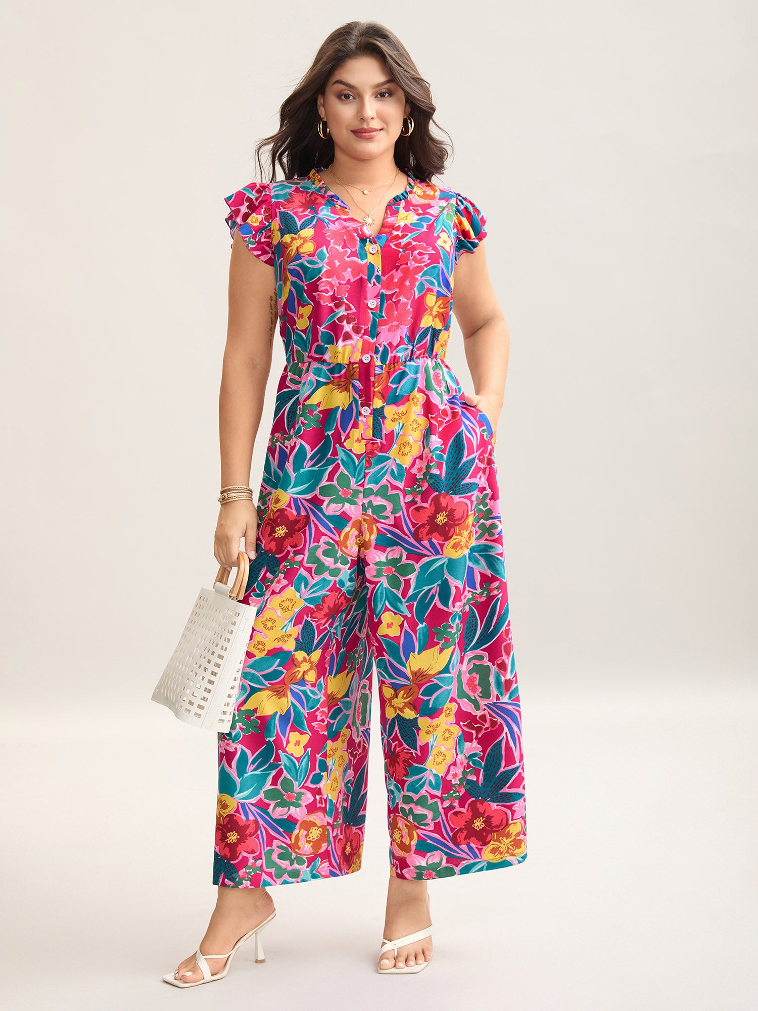 Sunkissed Floral Print Button Wide-Leg Jumpsuit