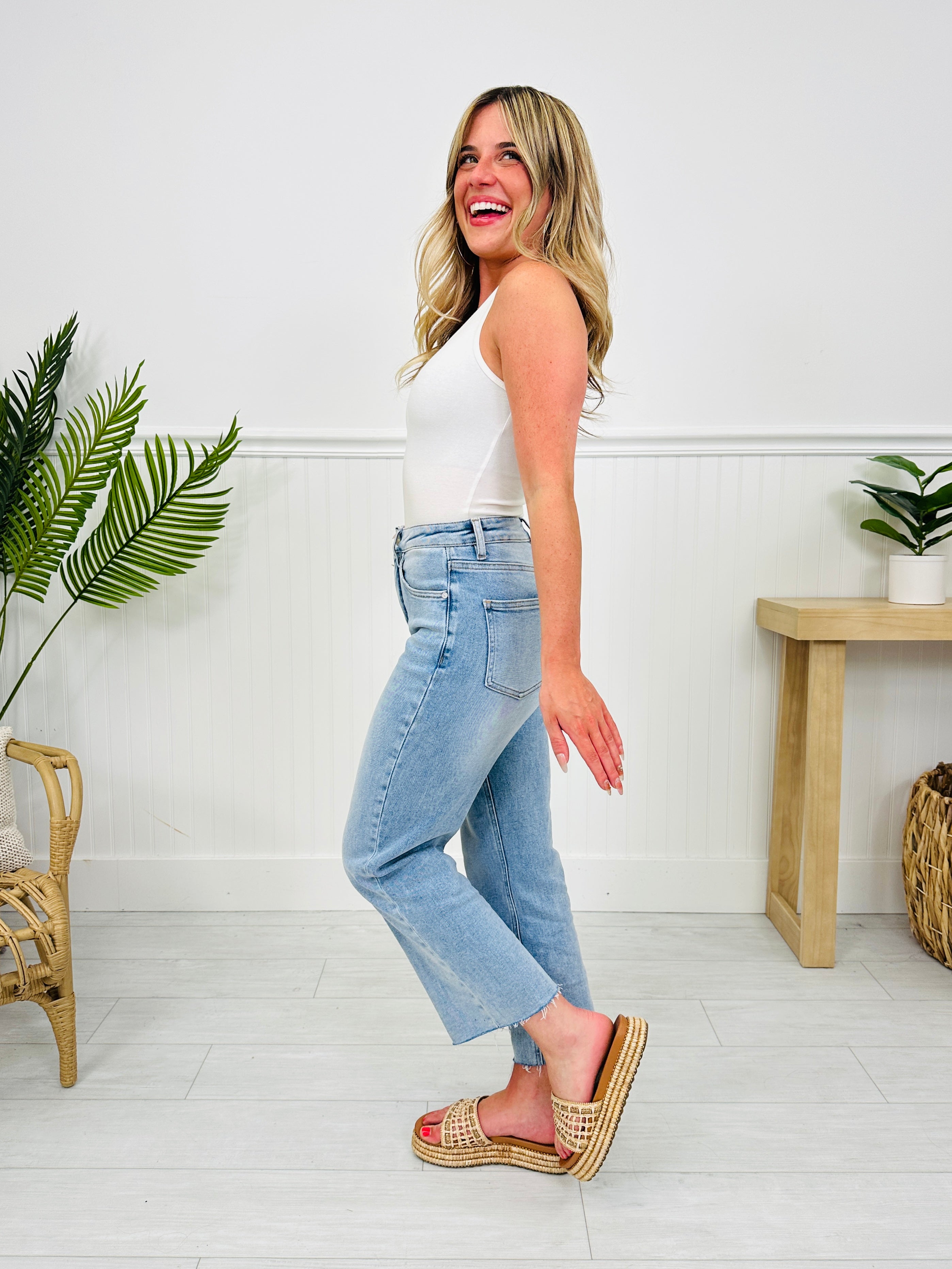 Along For The Ride Wide Leg Cropped Jeans With Tummy Control
