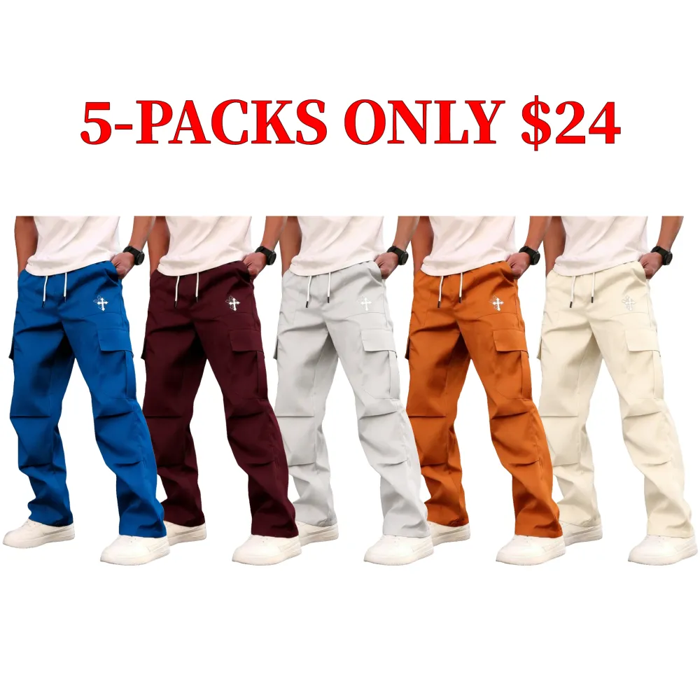 Men's casual work pants, with unique print and multiple pockets.