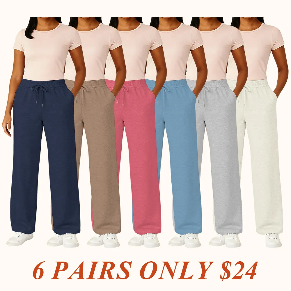 Women's Multi Pack Heavyweight Wide Leg Loose-Fit Fleece Sweatpants
