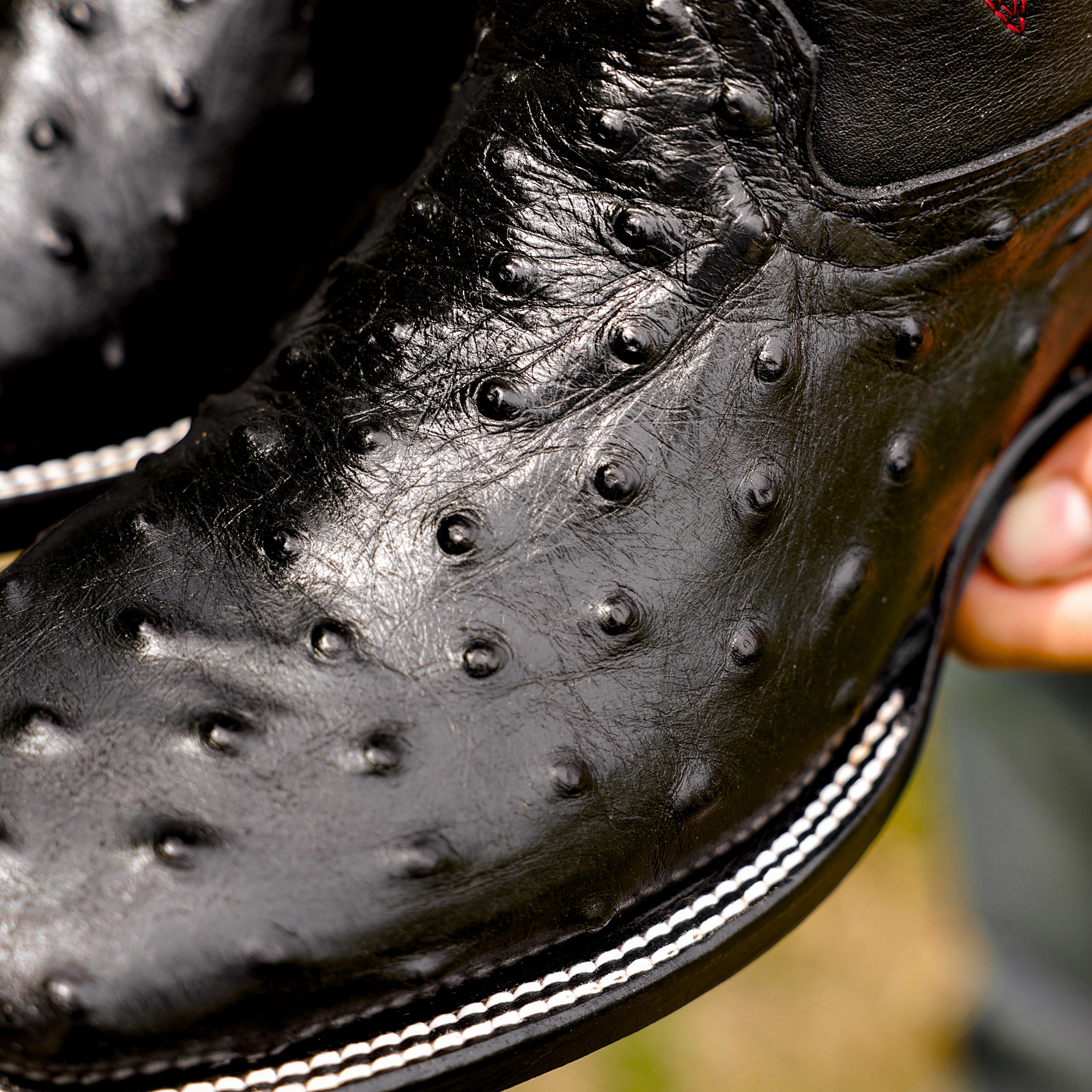 Black Ostrich Leather Boots - Square Toe