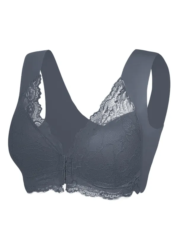 Women's Contrast Lace Hook & Eye Front PushUp Bra