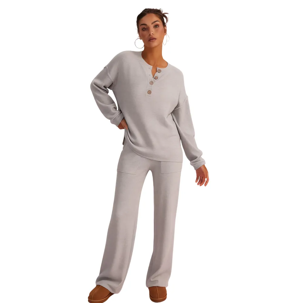 Women's Cozy Waffle Knit Loungewear Set
