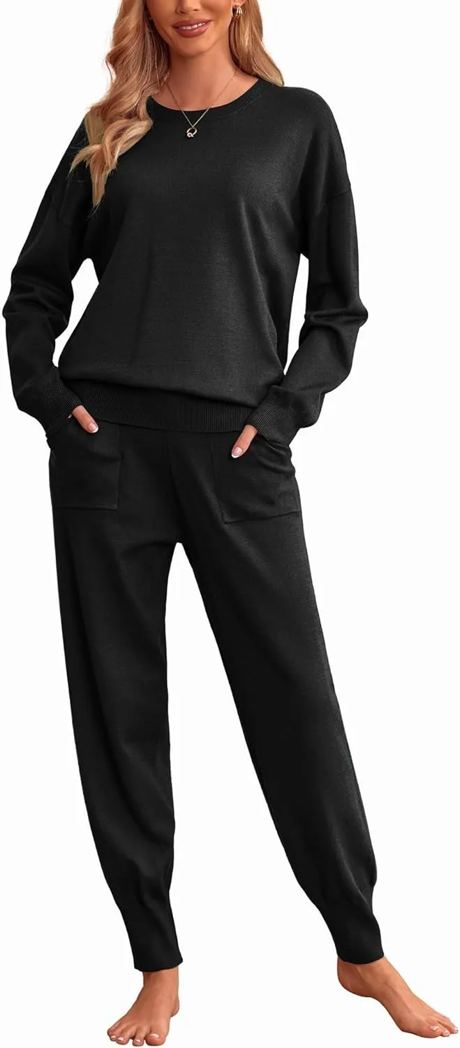 Women's Long Sleeve Knit Loungewear Set Jogger Pants Outfit