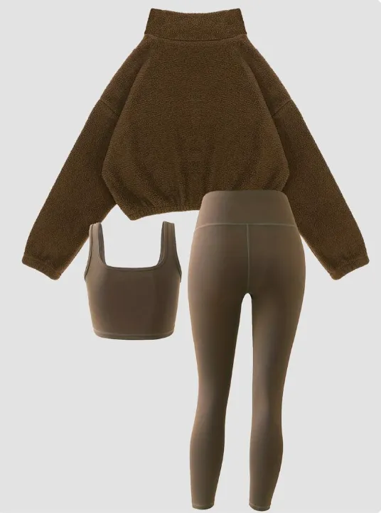 Women's Solid Thermal Lined 3-Piece Tracksuit Set