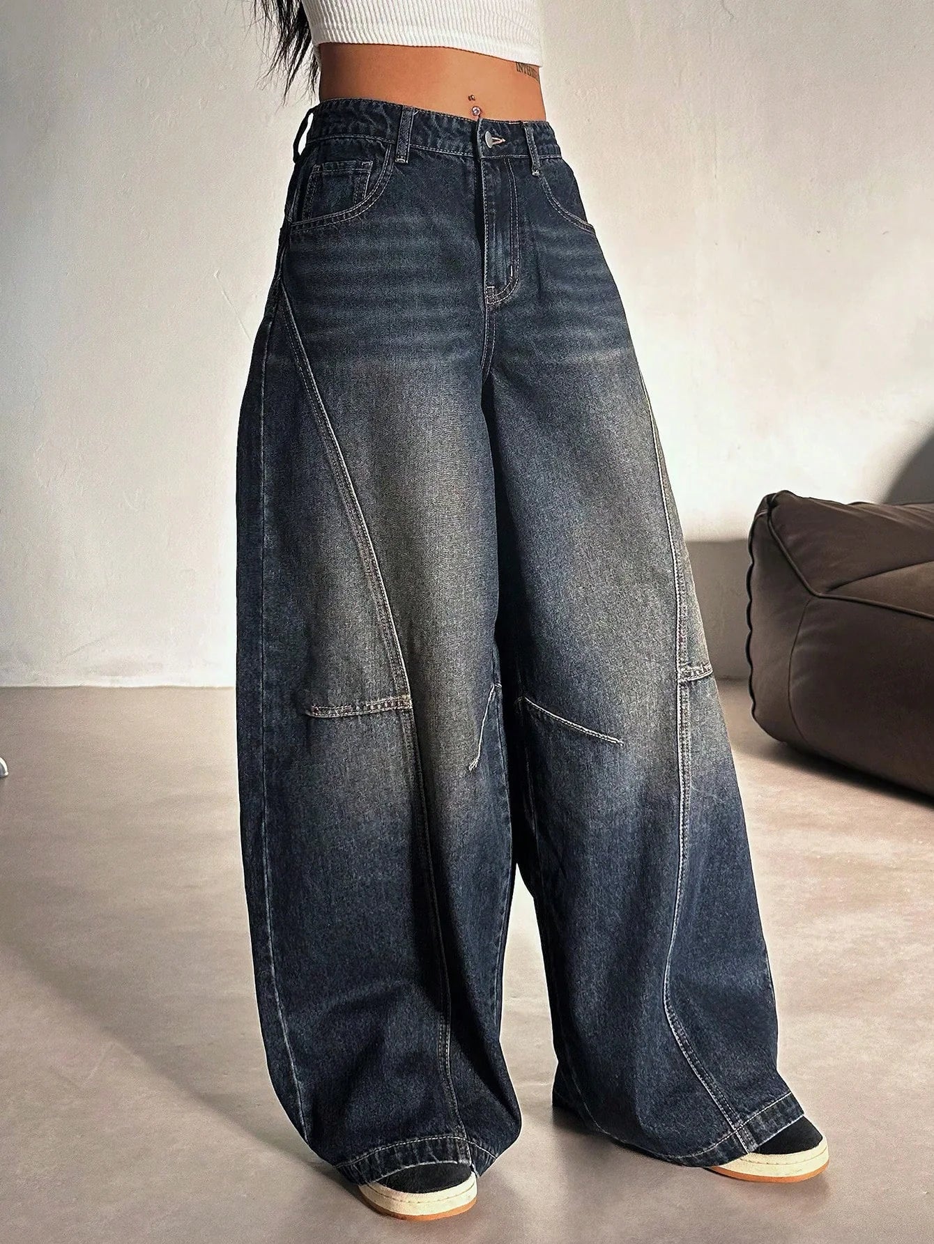 Bold Streak Pannel Wide Leg Jeans