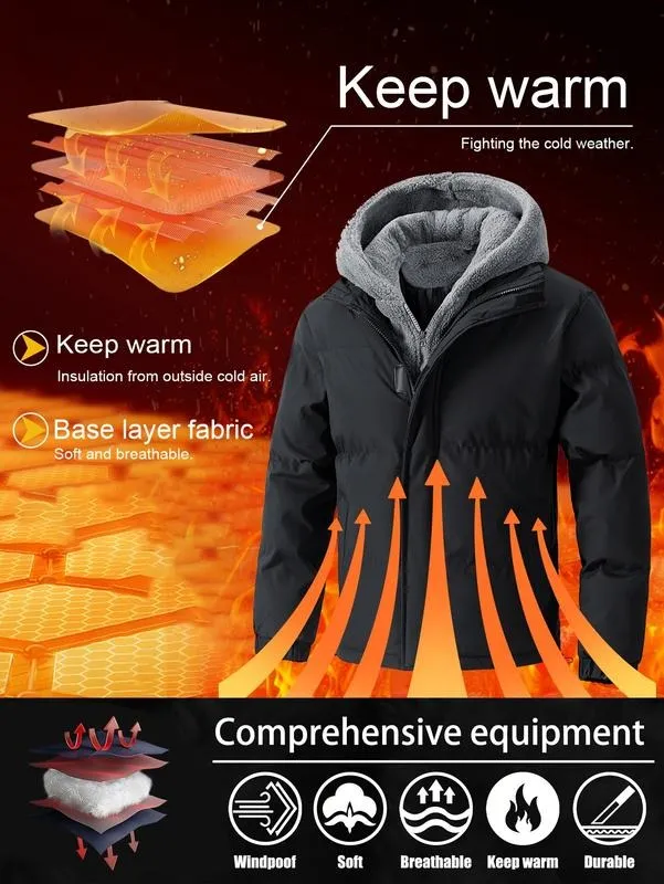 Men's Thickened Windproof Winter Jacket - Cold-Resistant Warm Fleece Lined Hooded Coat