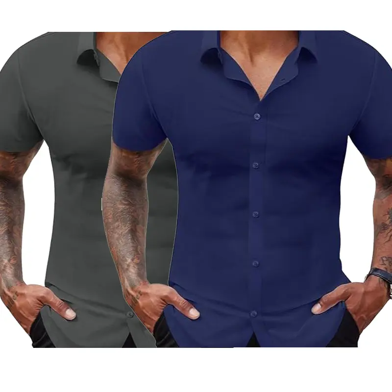 Men's Stretch Dress Shirts Short Sleeve Slim Fit Business Casual Button Down Shirts