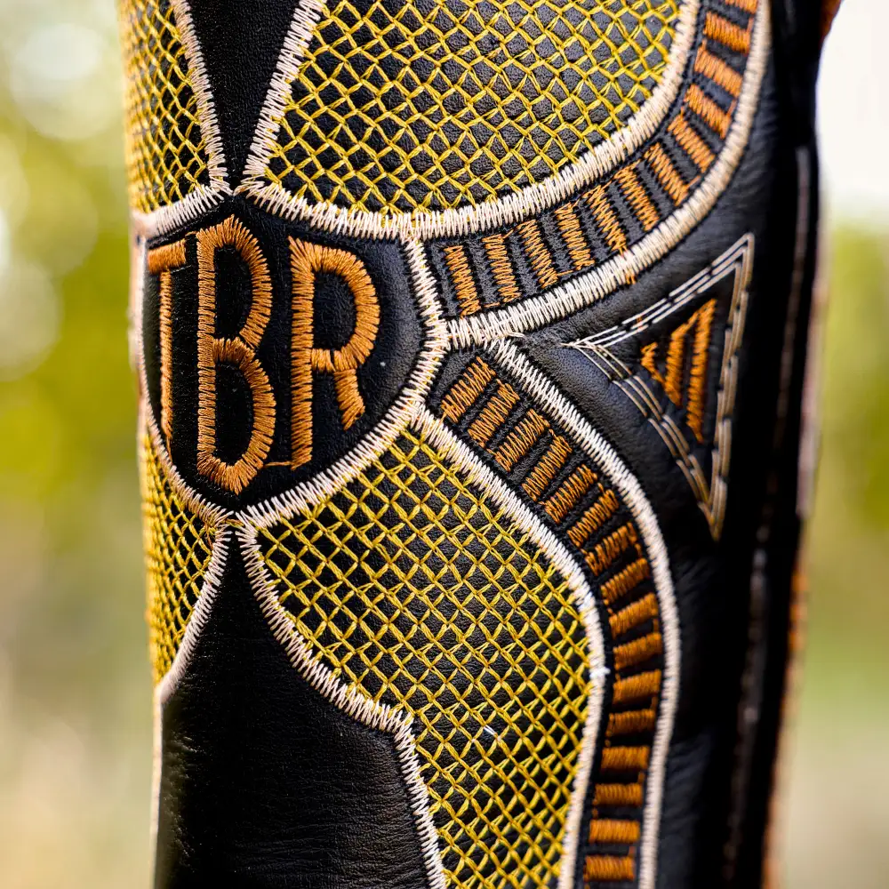 Honey Caiman Neck Leather Boots - Square Toe