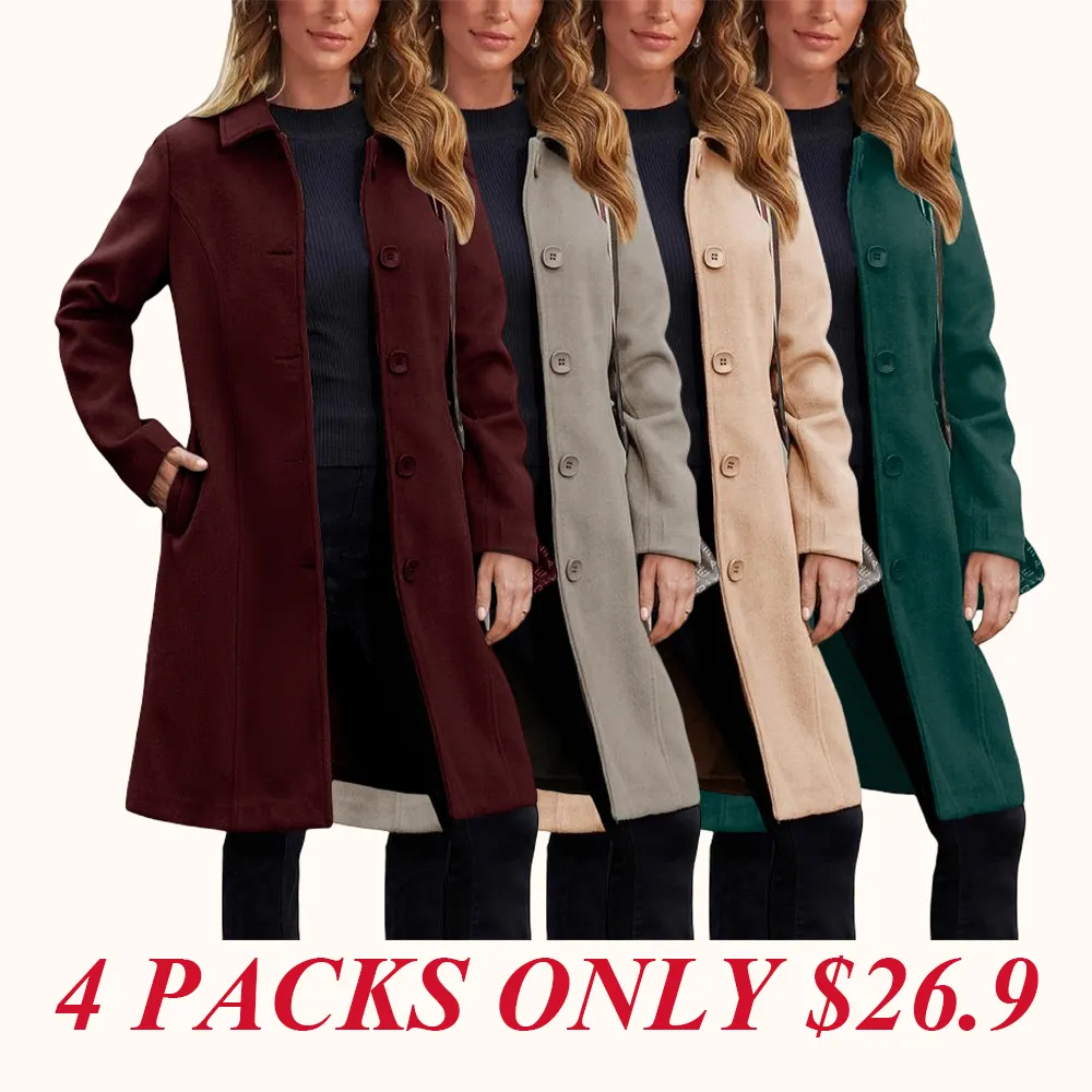 Women's Faux Wool Peacoat Single Breasted Notched Collar Trench Coat