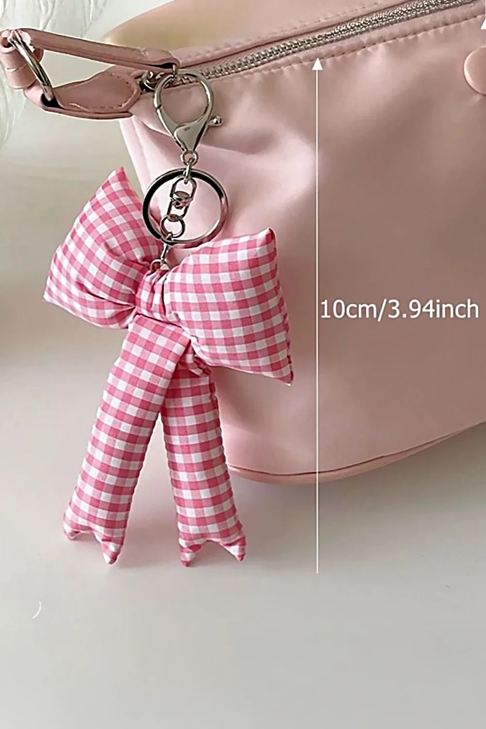 Pink Gingham Puffer Bow Knot Bag Pendant Keychain