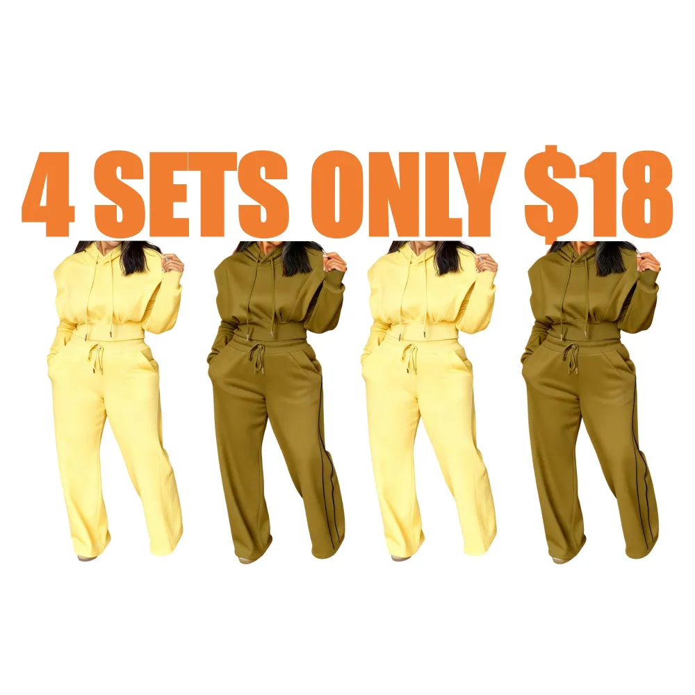 Hooded Long Sleeve Sweatshirt and Casual Wide Leg Sweatpants Set