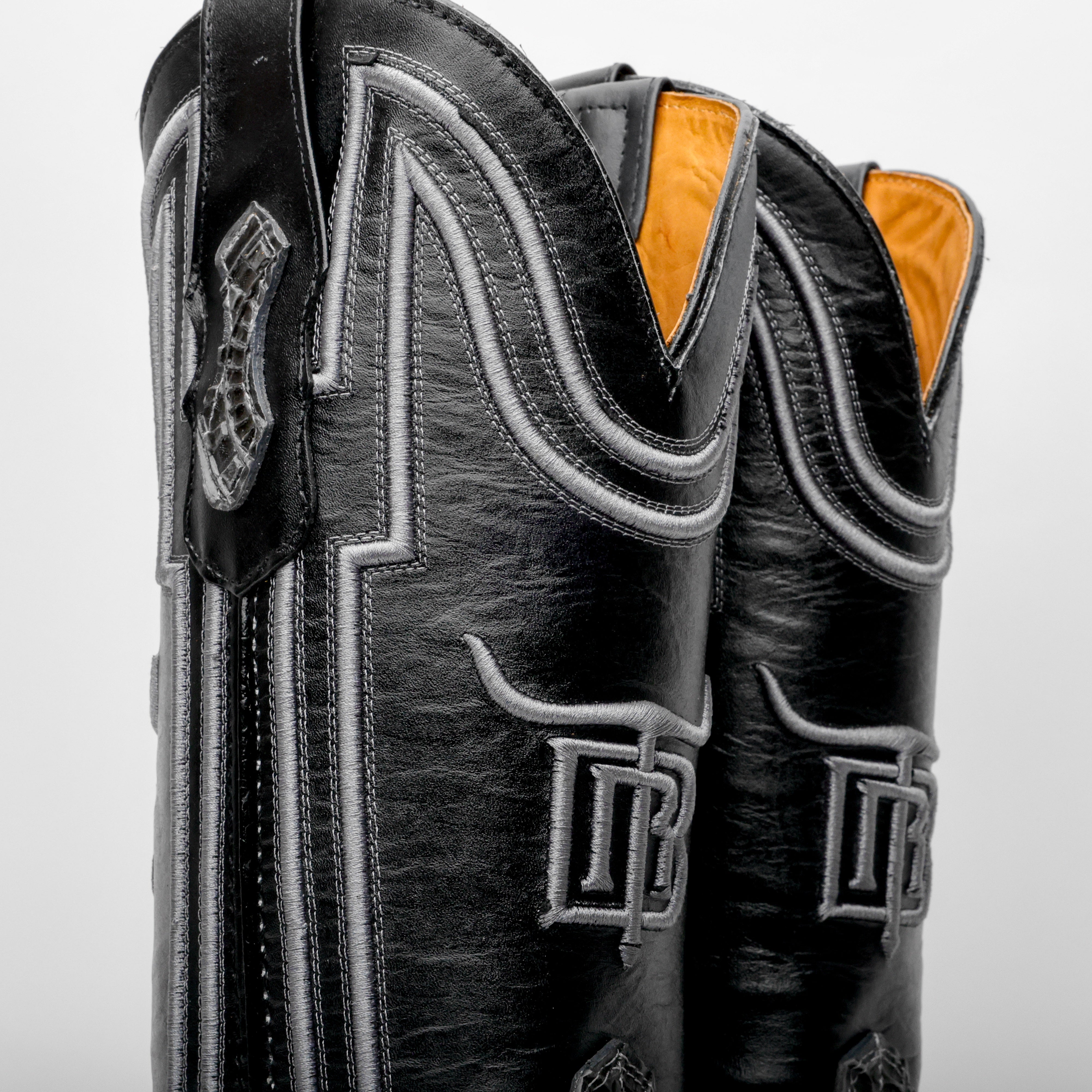 “Ace Of Spades” Grey Leather Boots - Square Toe