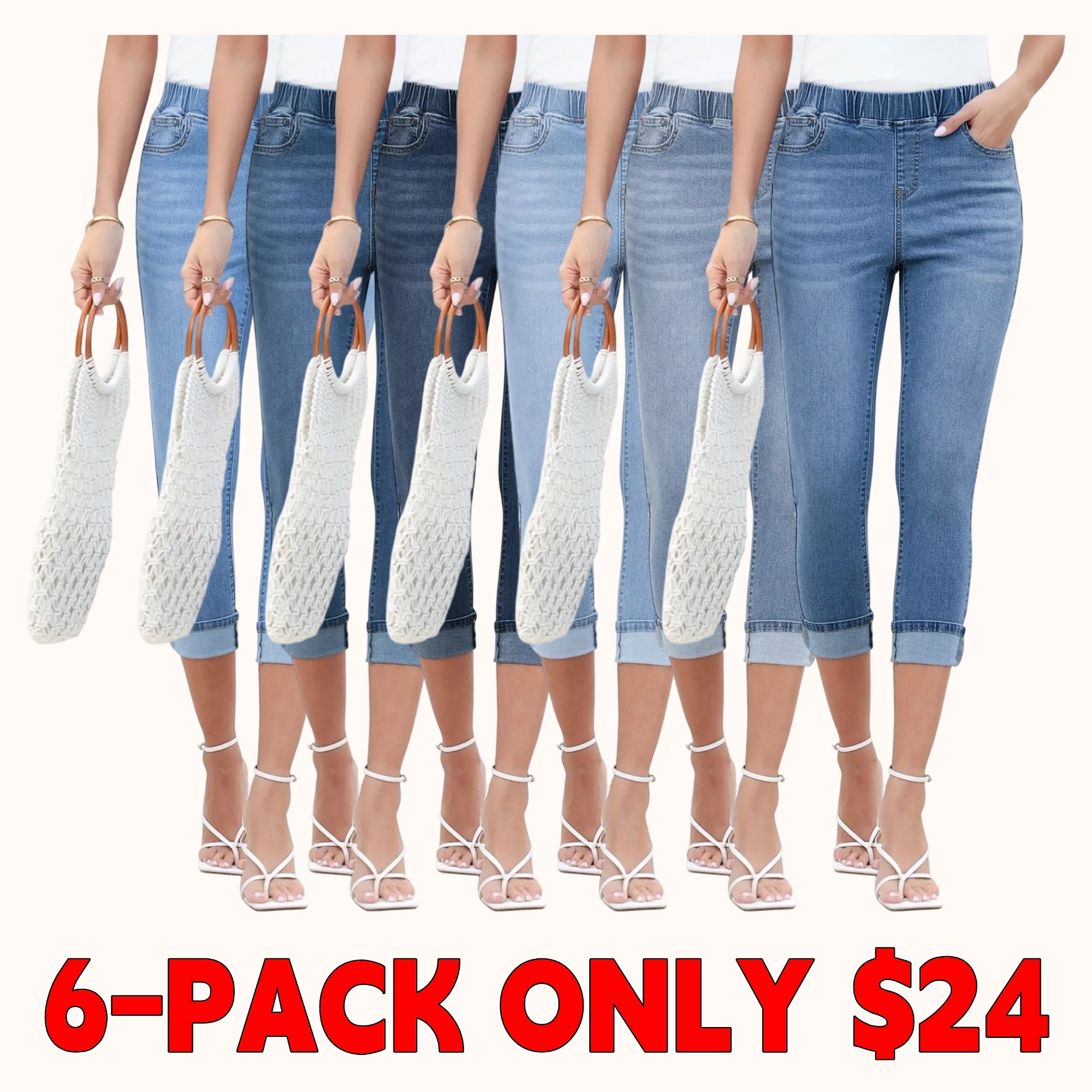 Women's Pull-On Jeans — High-Waisted, Skinny Cropped Pants