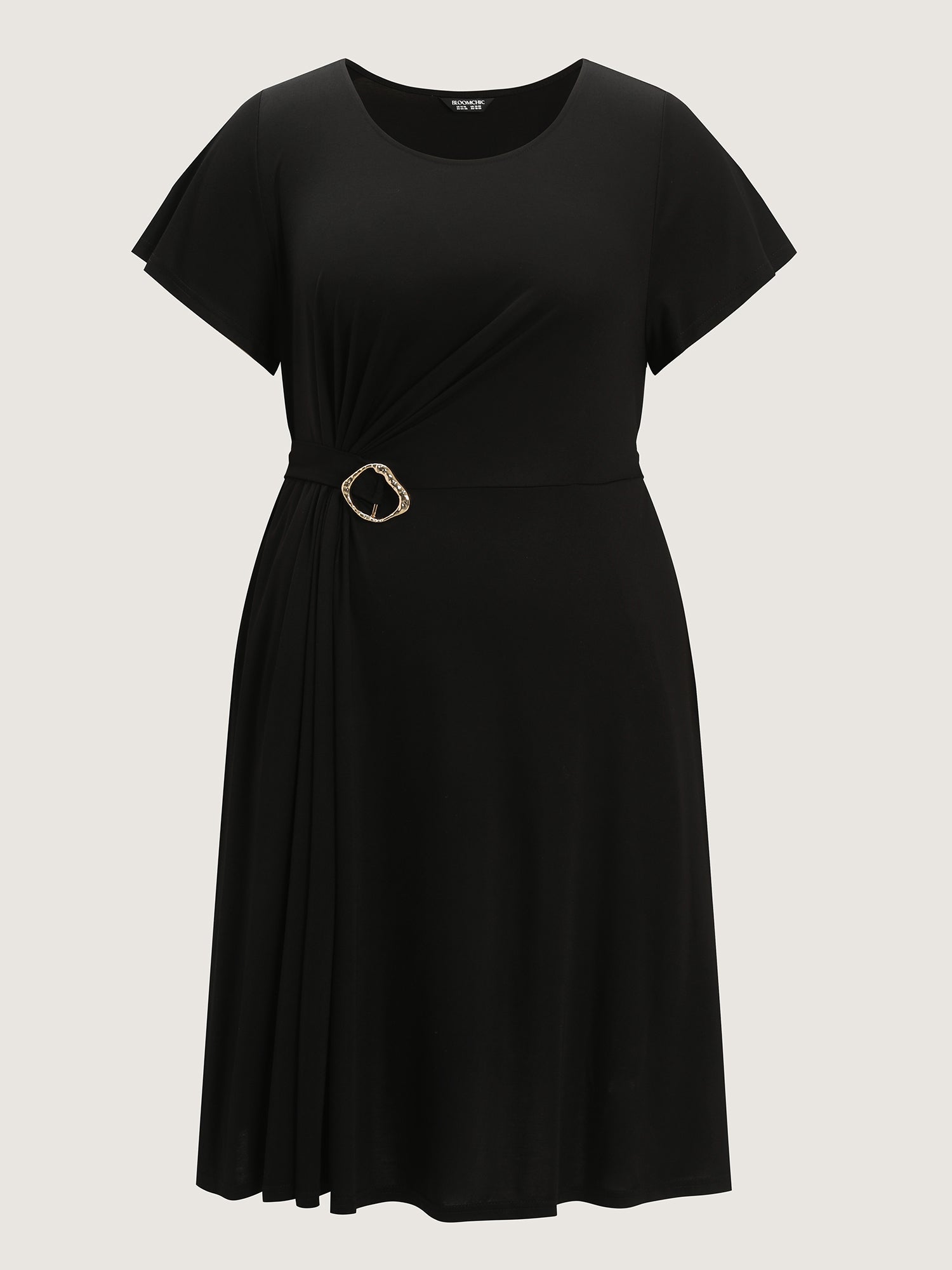 Stretch Knit Pockets Waist-Buckle Mini Dress