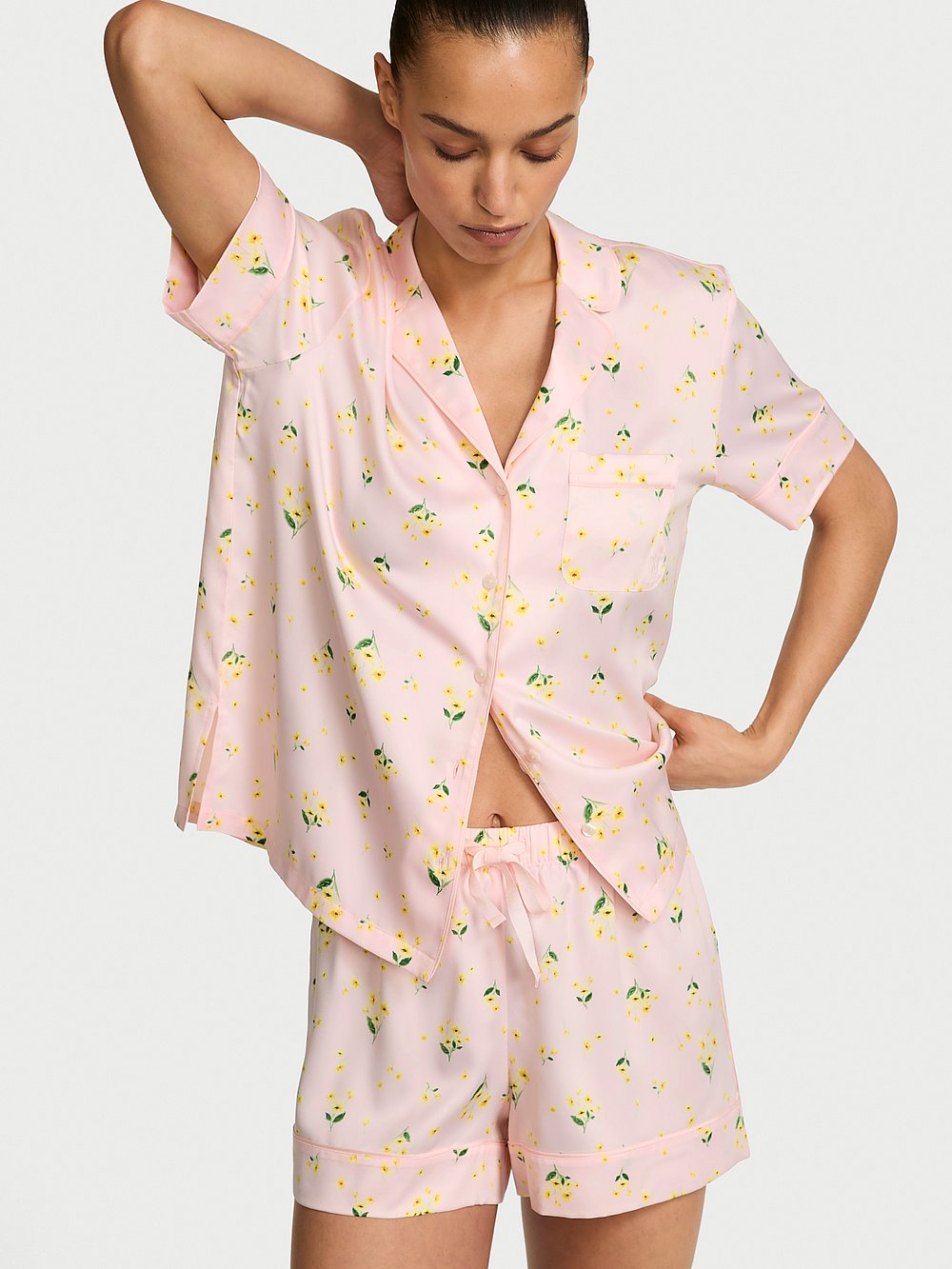Signature Satin Short Pajama Set  Sheer Blush Floral