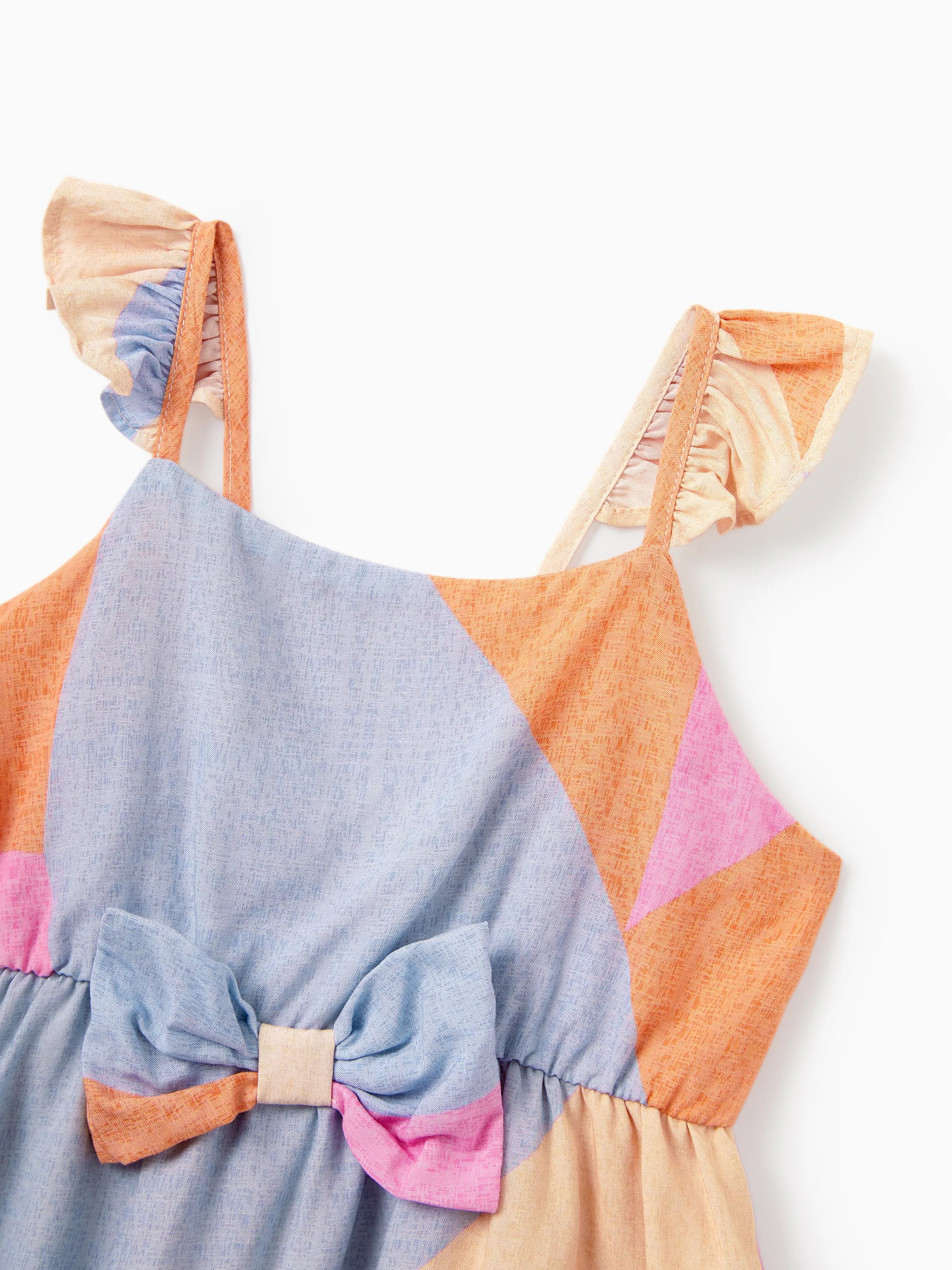 Family Matching Outfits Set Colorblock Sleeveless Strappy Dress or Short-sleeve T-shirt Multi-color