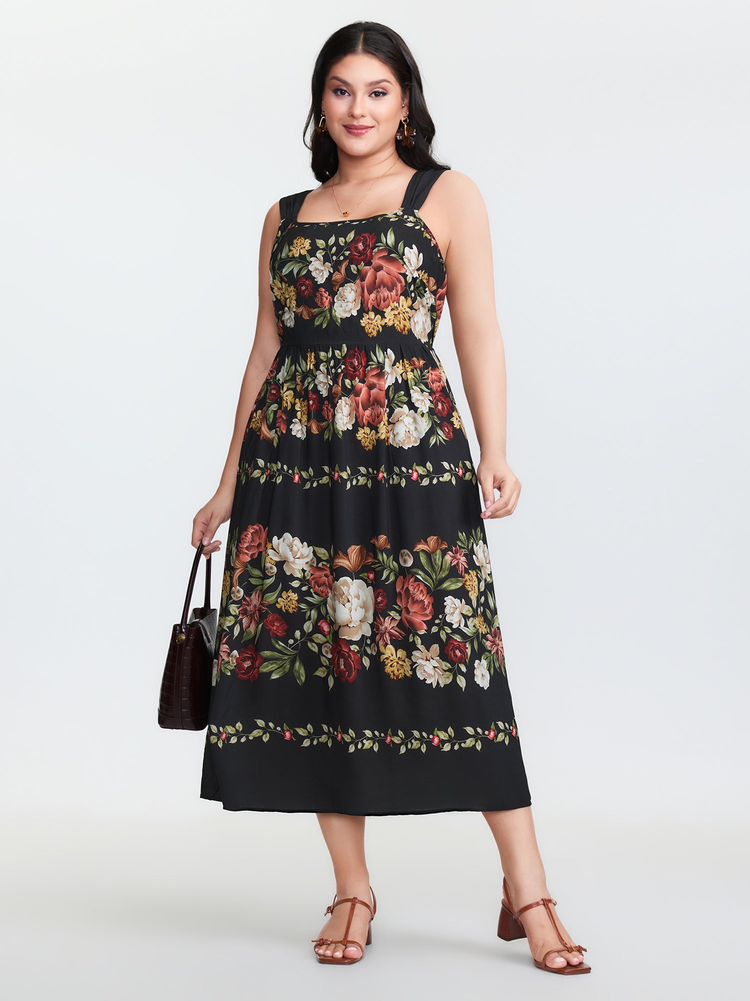 Blooming Florals Shirred Pockets Maxi Dress