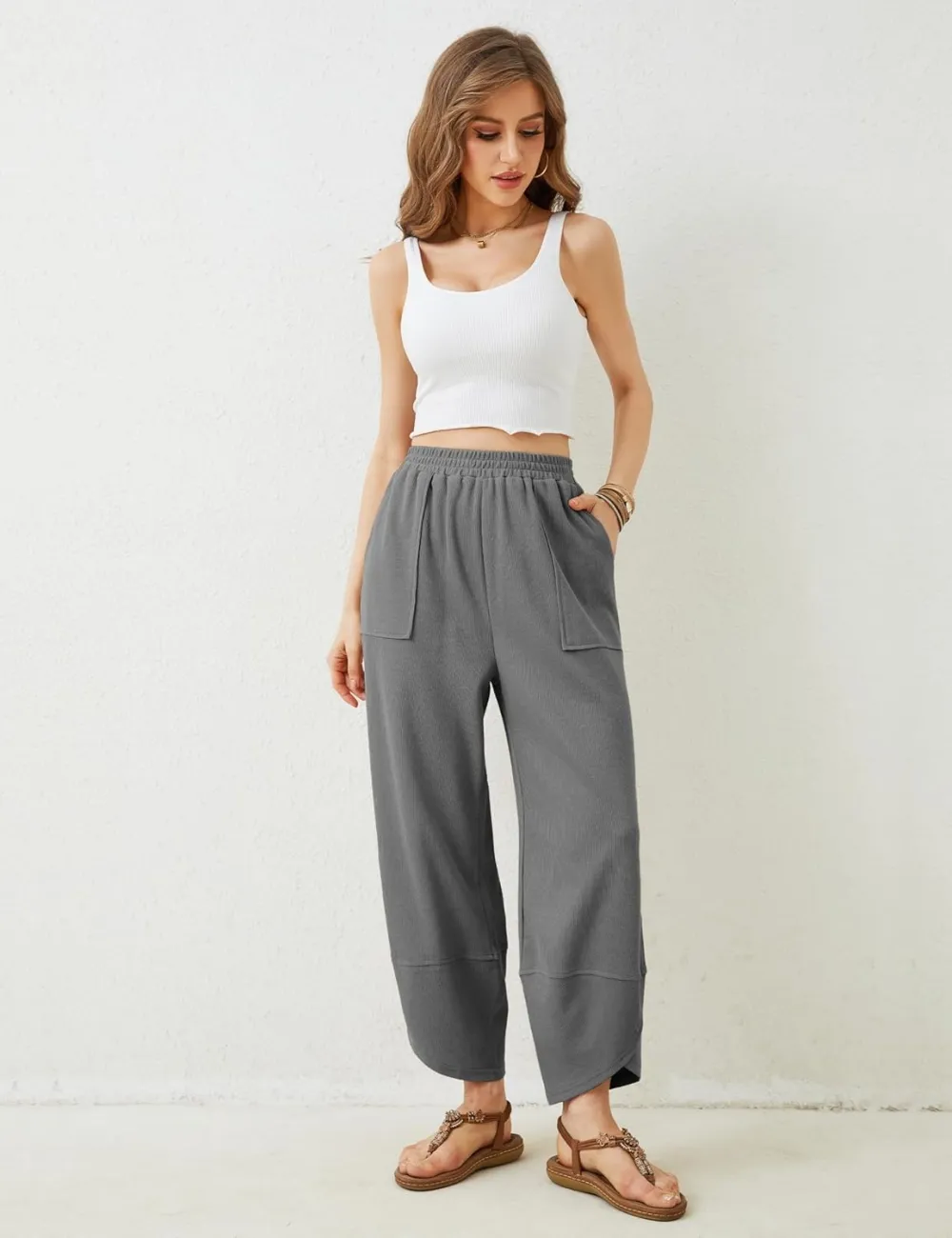 Women's Wide Leg Harem Pants Casual Palazzo Pants with Pockets High Waist Relaxed Fit