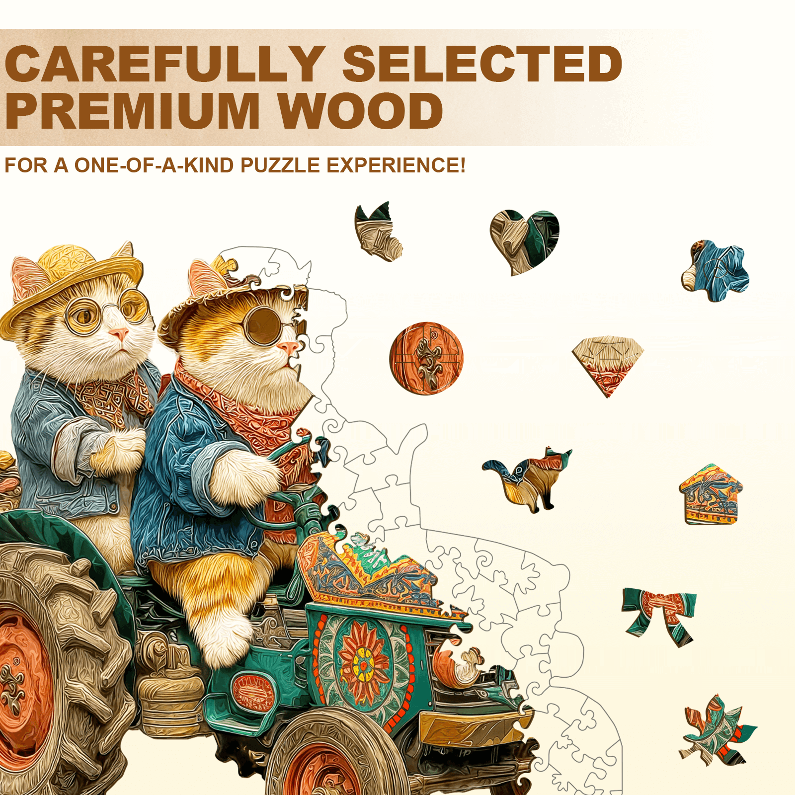 Kitten Tractor Wooden Jigsaw Puzzle