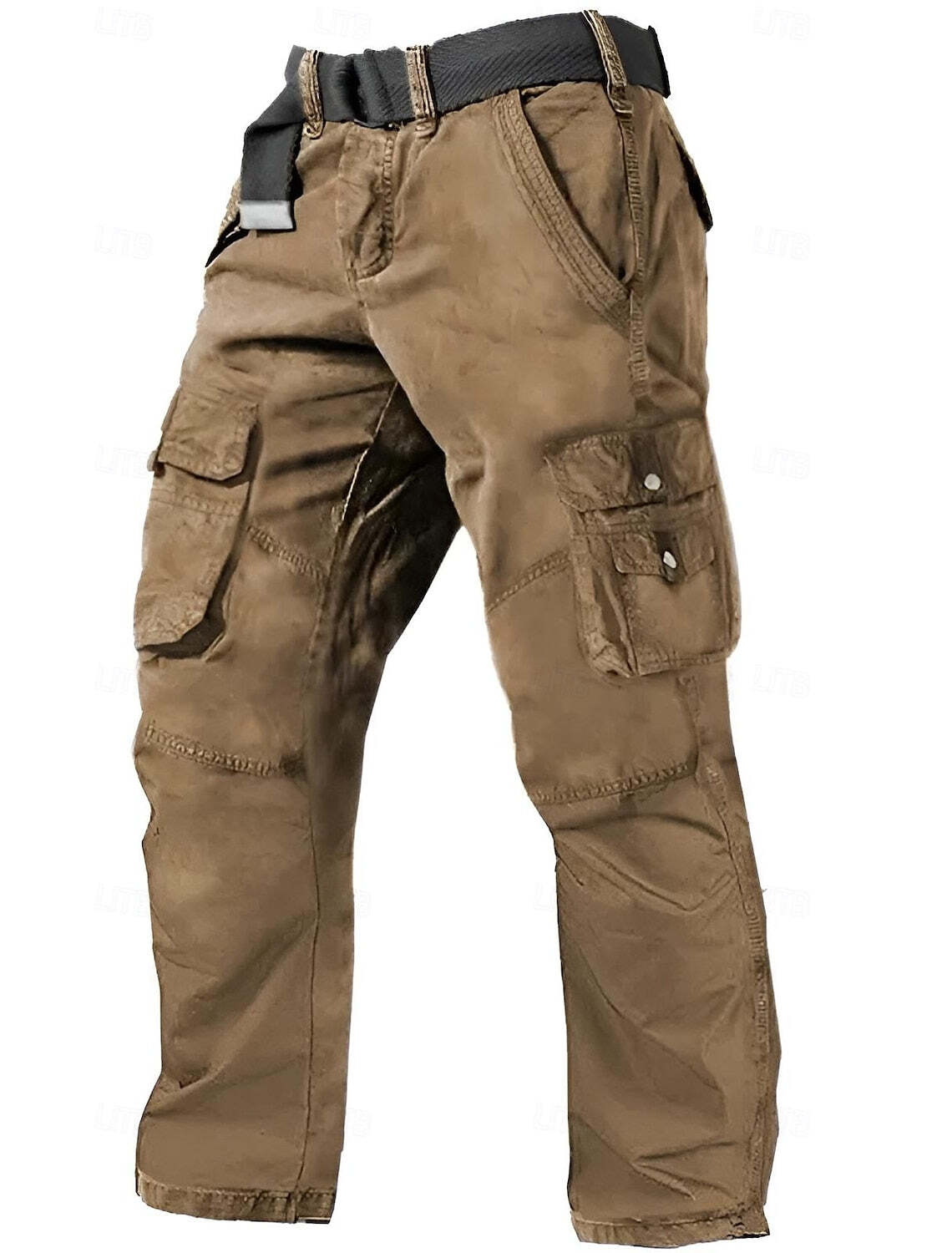 Men's Multi Pocket Plain Breathable Moisture Outdoor Daily Camping & Hiking Pants (Belt Included)