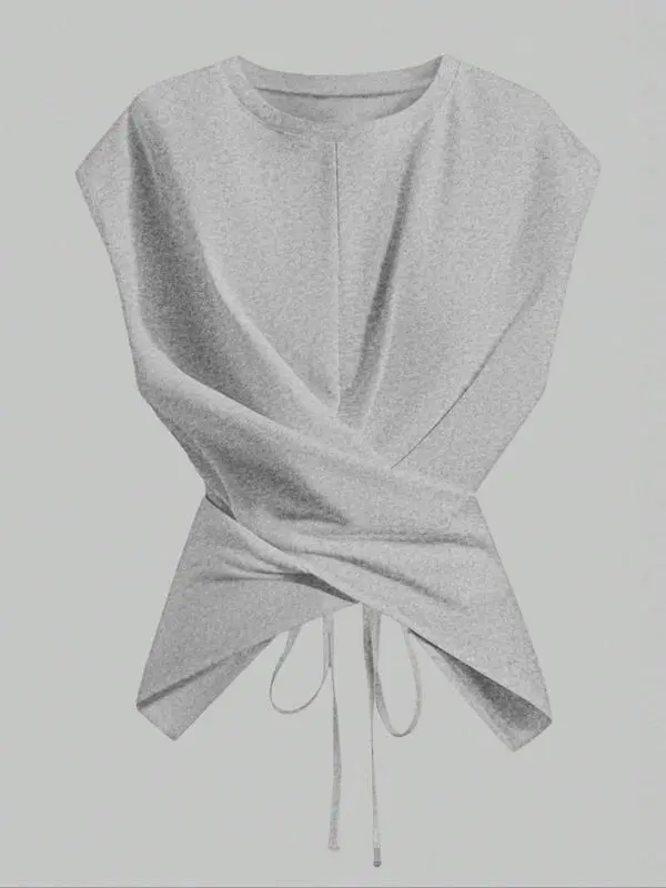 Women's Knitted Round Neck Drop Shoulder Sleeve T-Shirt