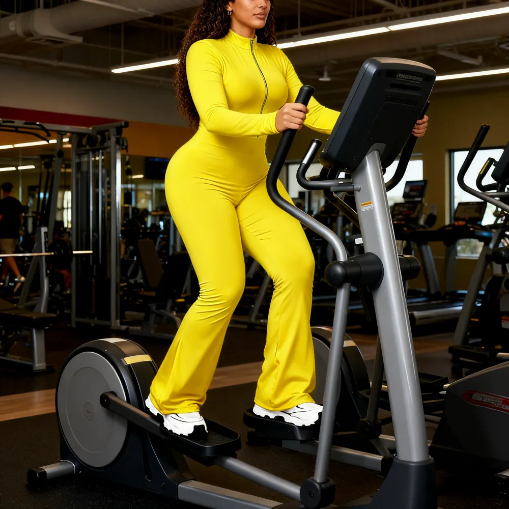 Women's Long Sleeve Flared Sports Jumpsuit - Zipper Jumpsuit