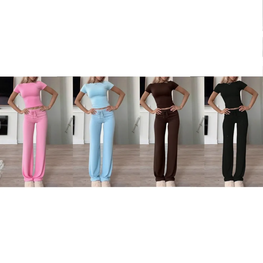 Women's Plain Shortsleeve Top & Drawstring Pants Set