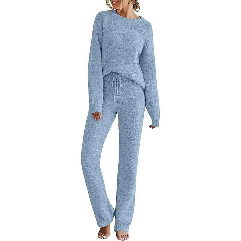 Womens Fuzzy Fleece Long Sleeve 2 Piece
