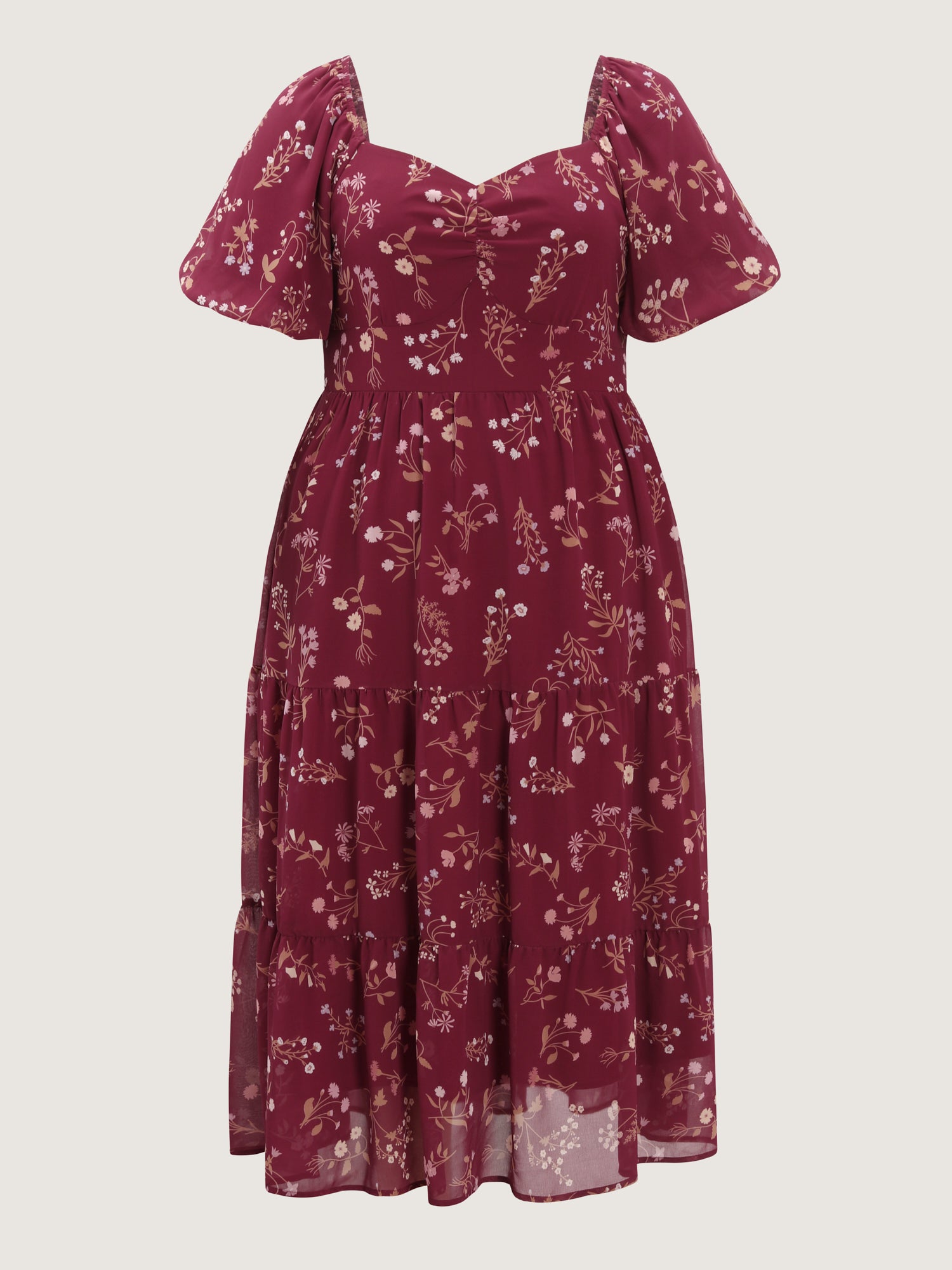 Floral Vanilla Print Sweetheart Neckline Maxi Dress