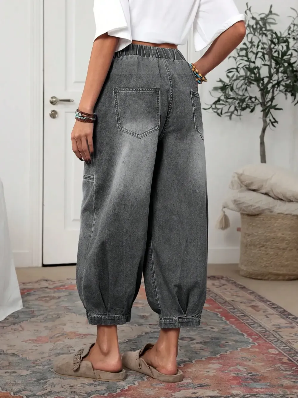 Women's Plaid Loose-Fit Woven Denim Jeans, Casual All-Seasons Comfortable Design