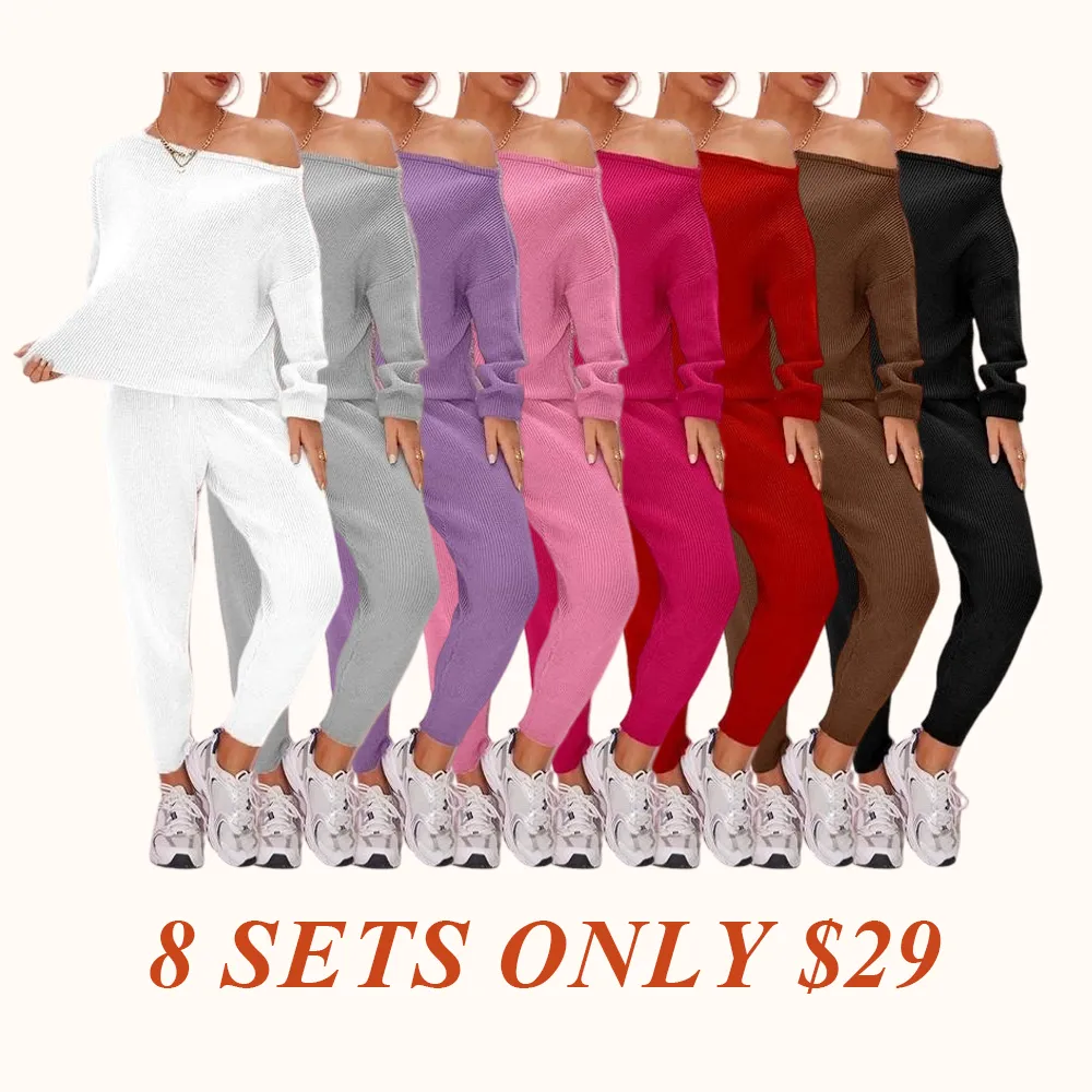 Women's 2025 Fall Winter Knit Set Oversized Sweater & Lounge Pants Matching Sets
