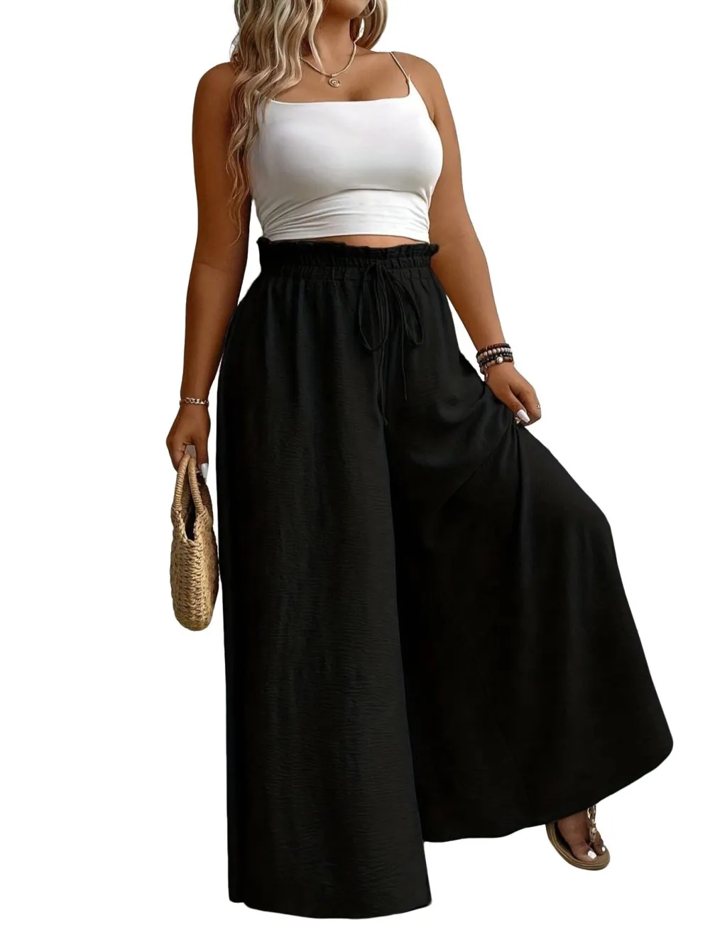 Elegant Plus Size Women's Wide Leg Pants, Loose Fit Commuter Style, Drapey Casual Trousers