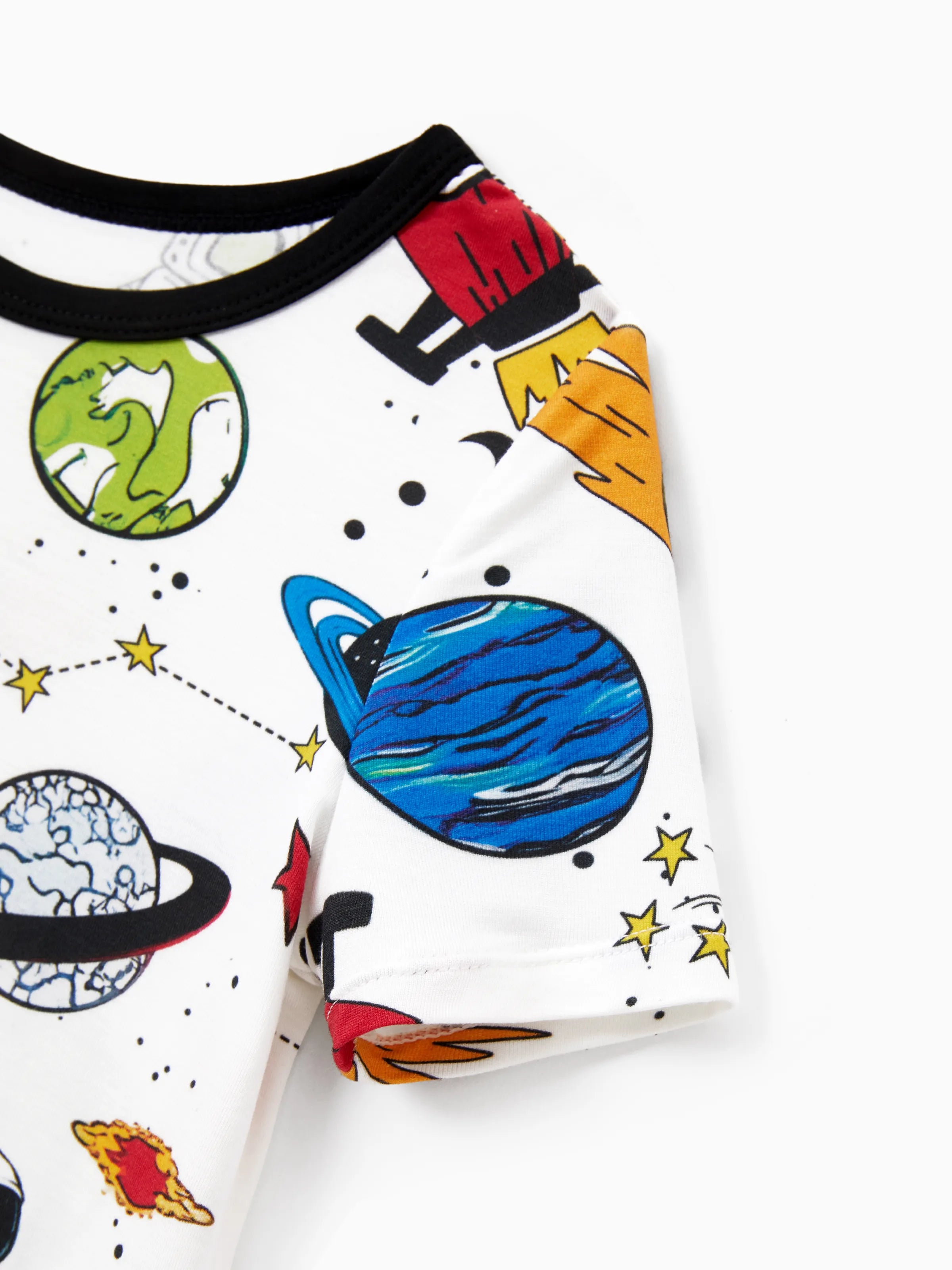 Bamboo Family Pajamas Space Theme Print Short-sleeve Matching Pajama set ( Snug-Fitting for Children ) White