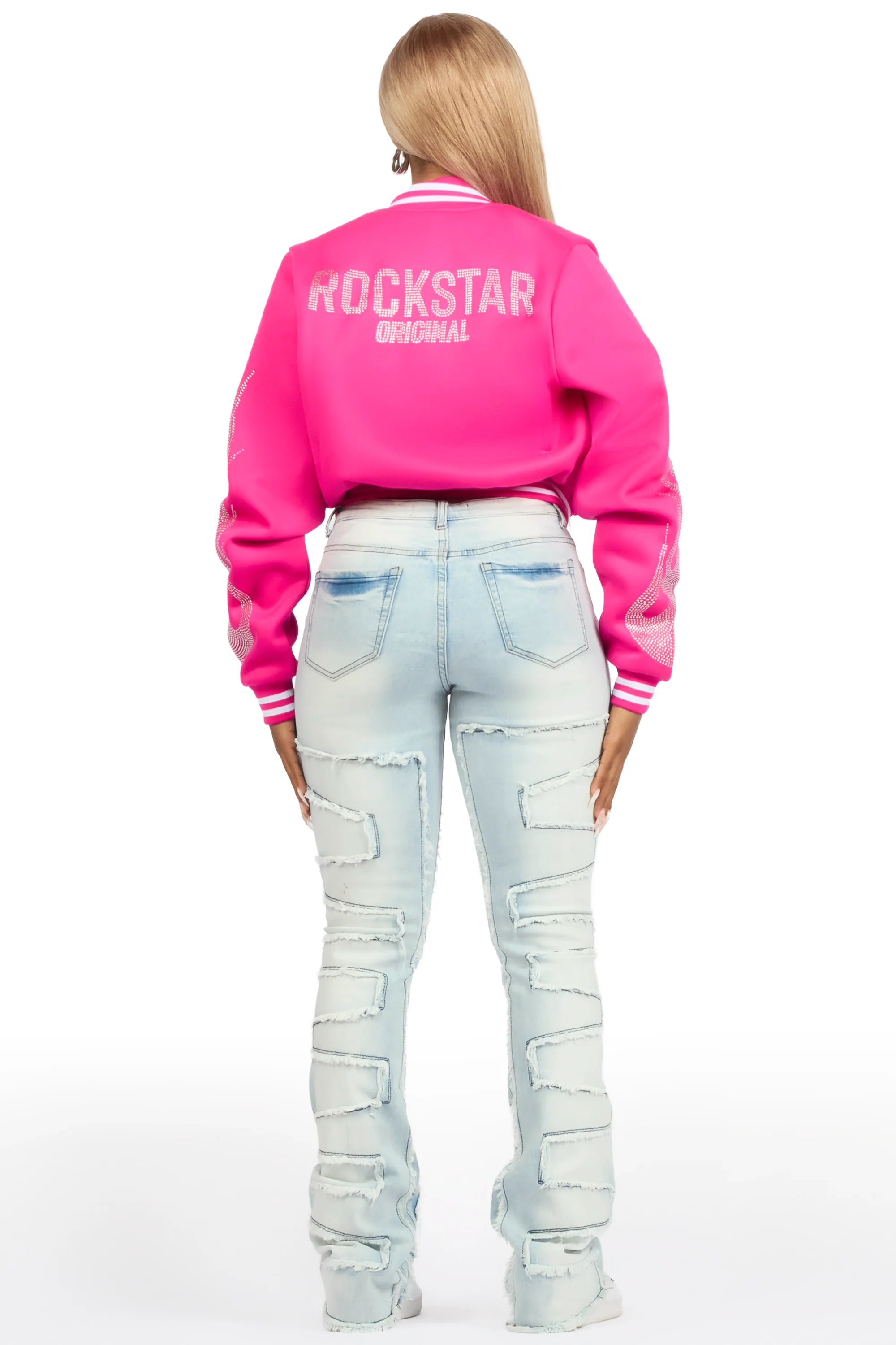 Beunca Hot Pink Rhinestone Varsity Jacket