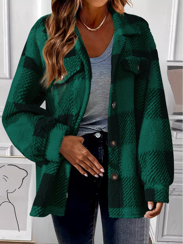 Casual Printing Shawl Collar Plaid Jacket
