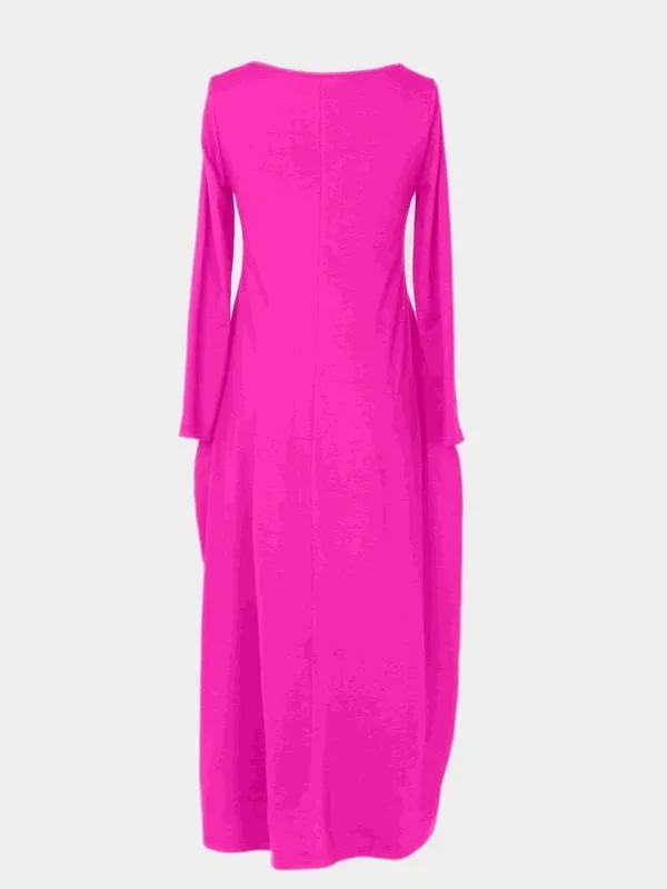 Women's Long Nightgown, Leopard Print in Coffee, Casual Round Neck Long Sleeve Pocket Sleepwear