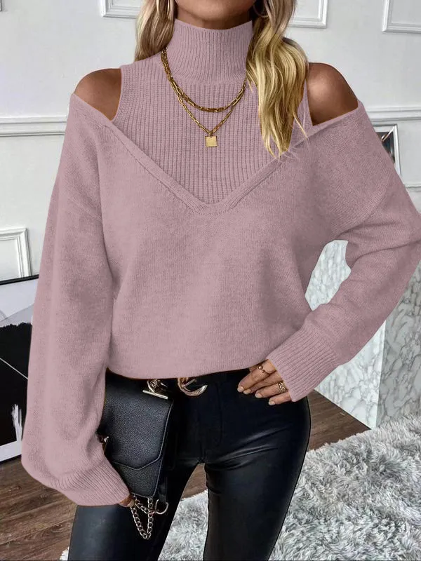 Women's Plain Cut Out High Neck Sweater