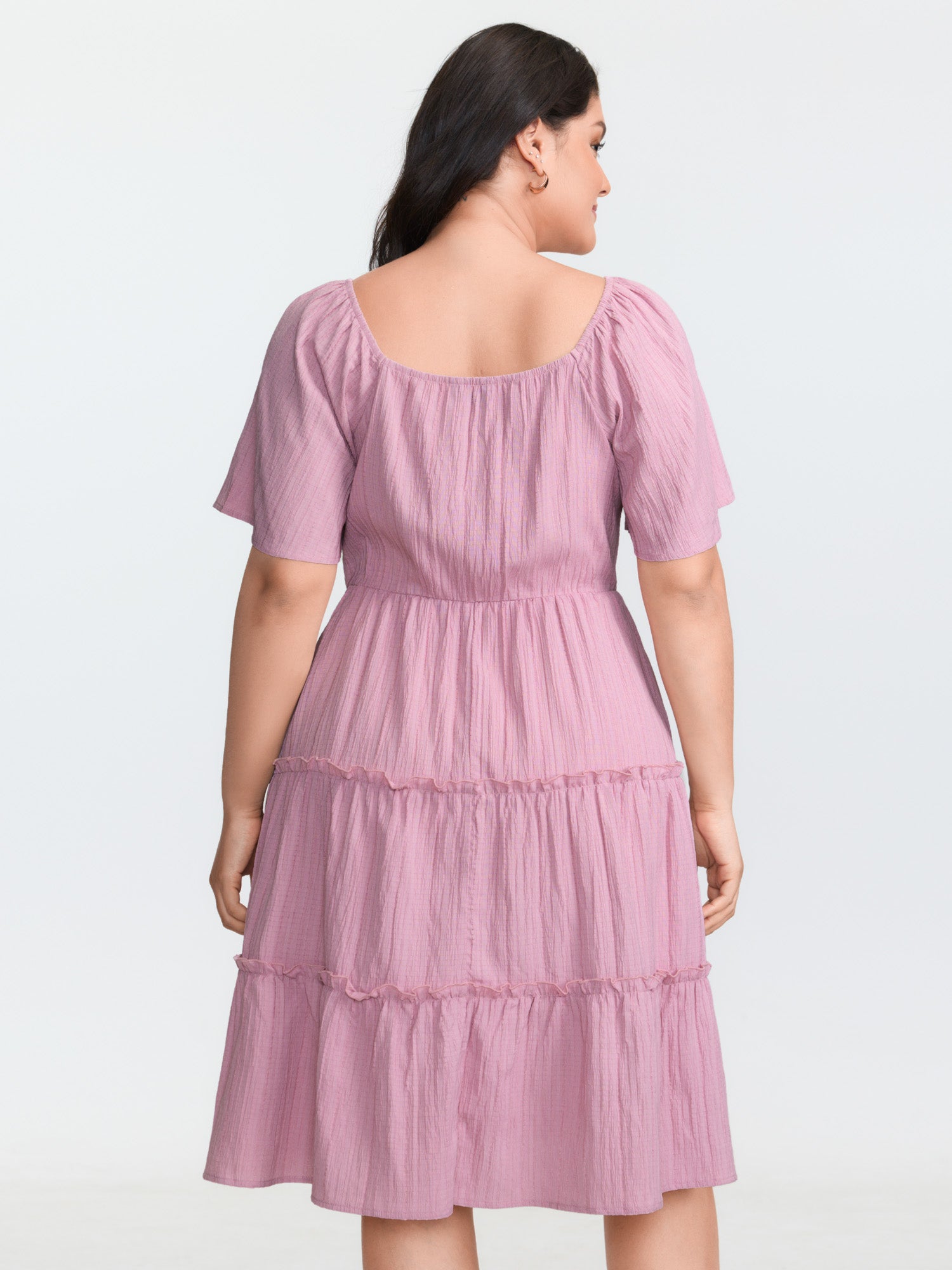 Shirred Bodice Flared Sleeve Pockets Mini Dress