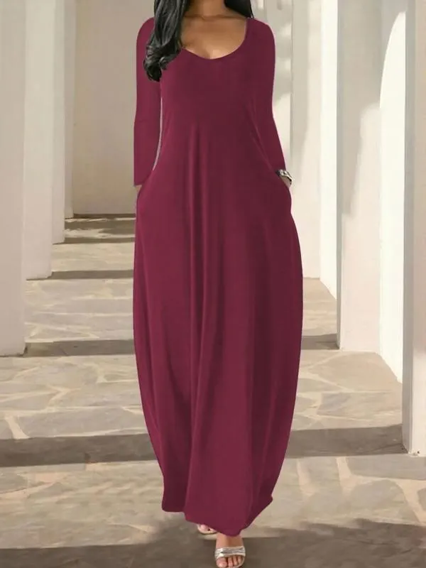 Women's Long Nightgown, Leopard Print in Coffee, Casual Round Neck Long Sleeve Pocket Sleepwear