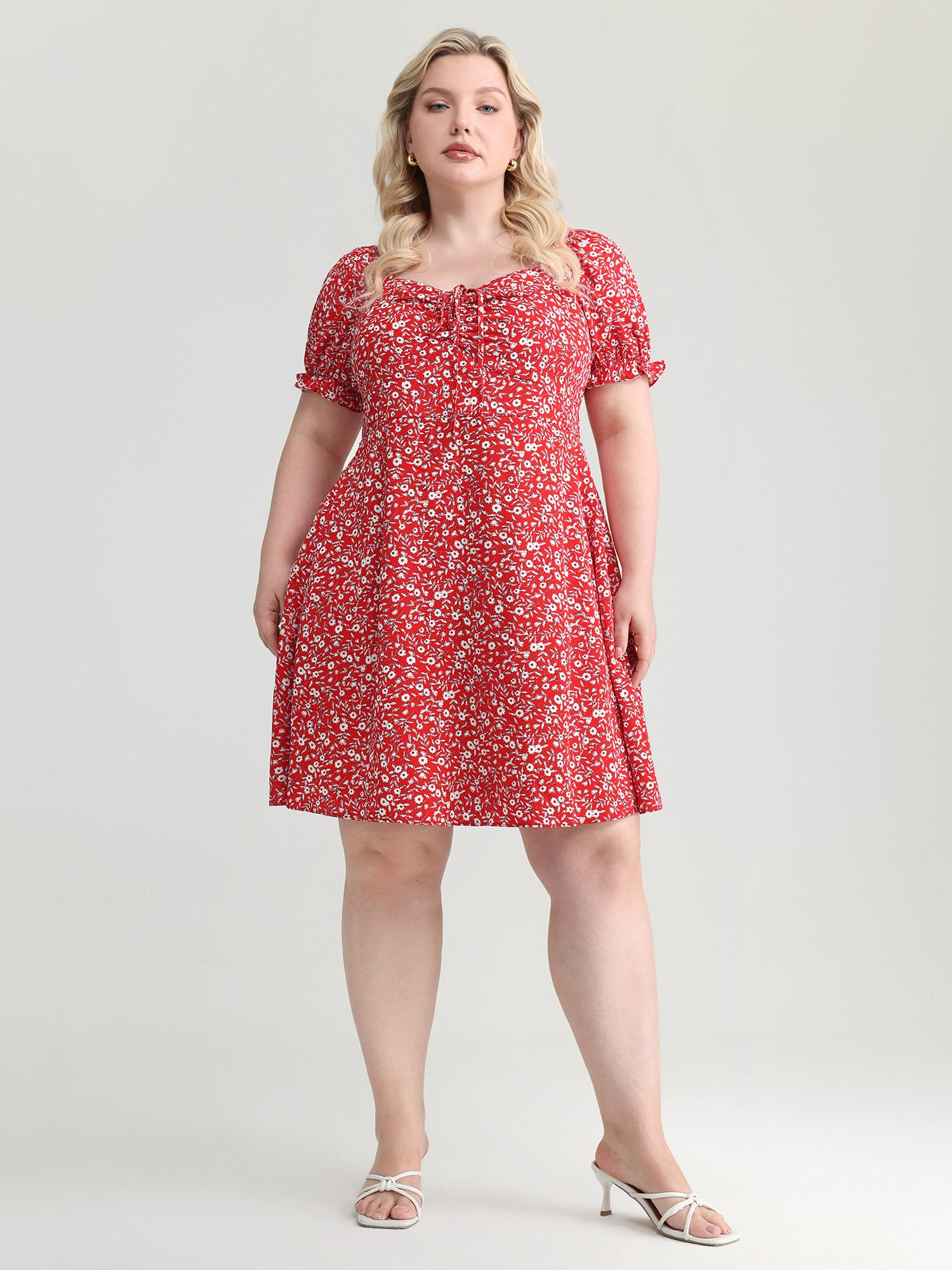 Micro Floral Print Shirred Bow-Tie Mini Dress