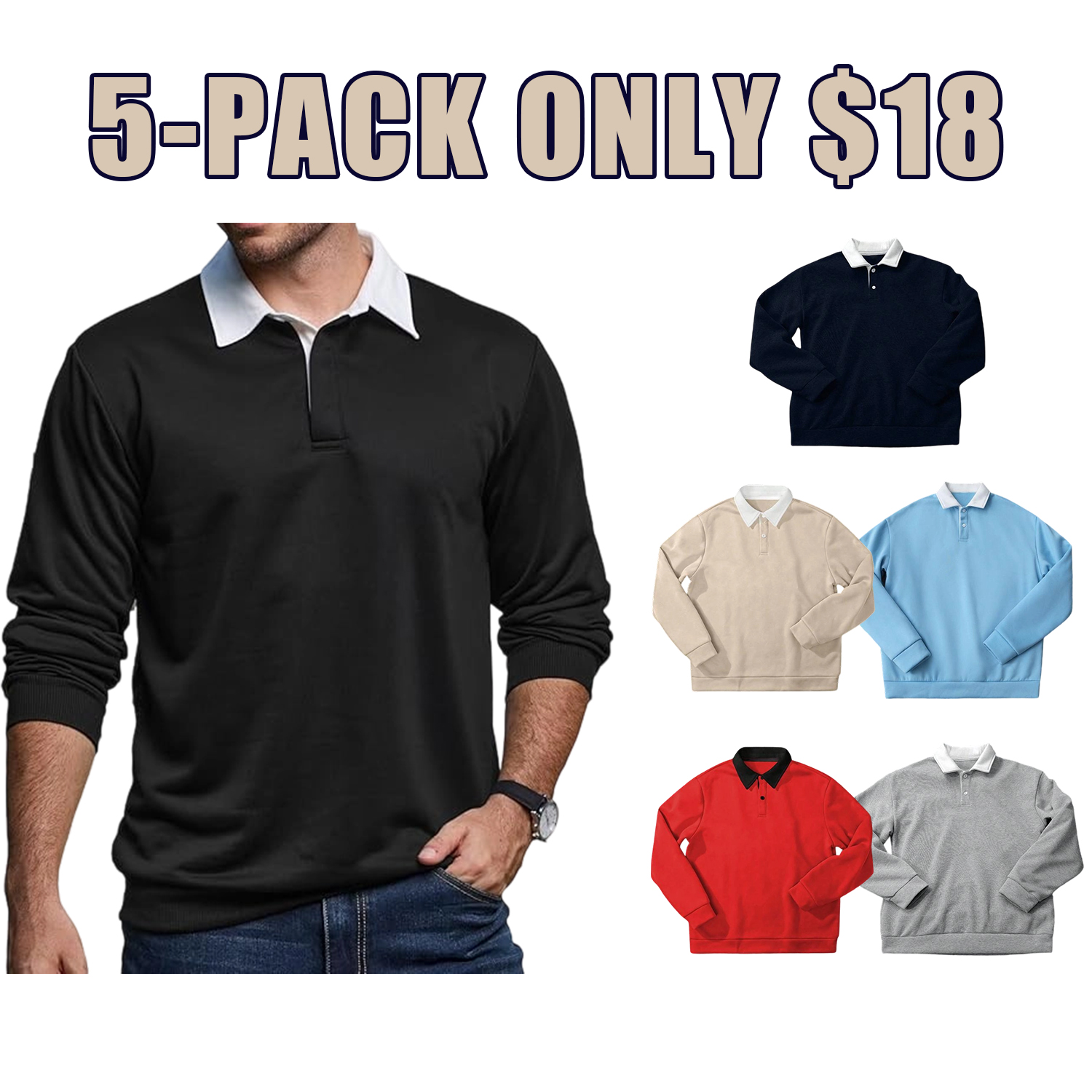 Men’s Loose Fit Colorblock Long Sleeve Polo Shirt