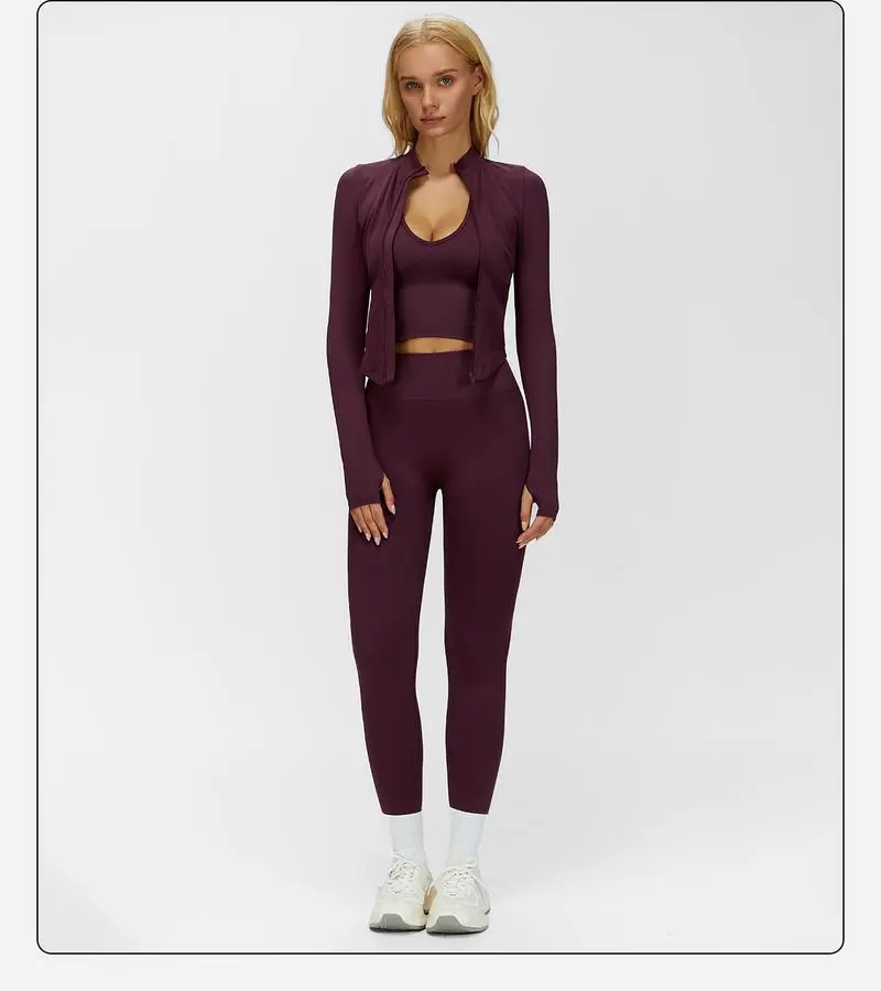 Women's Criss Cross Crop Tank, Zip-Up Jacket & High-Waist Leggings Set